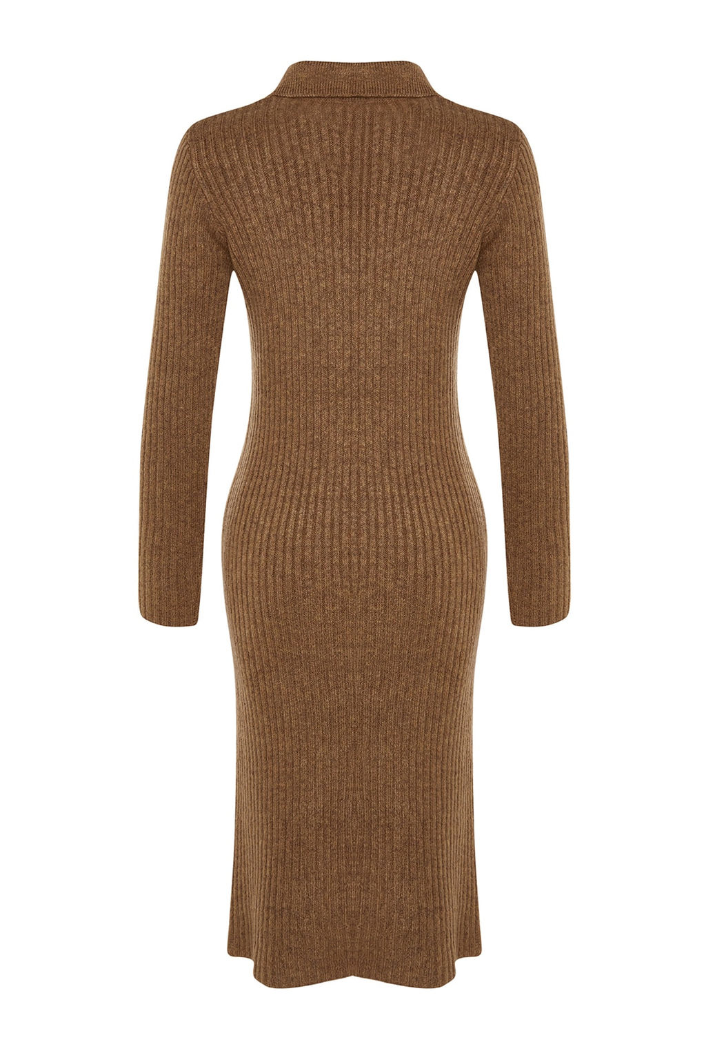 Camel Midi Triko Yumusak Dokulu Polo Yaka Elbise TWOAW24EL00026