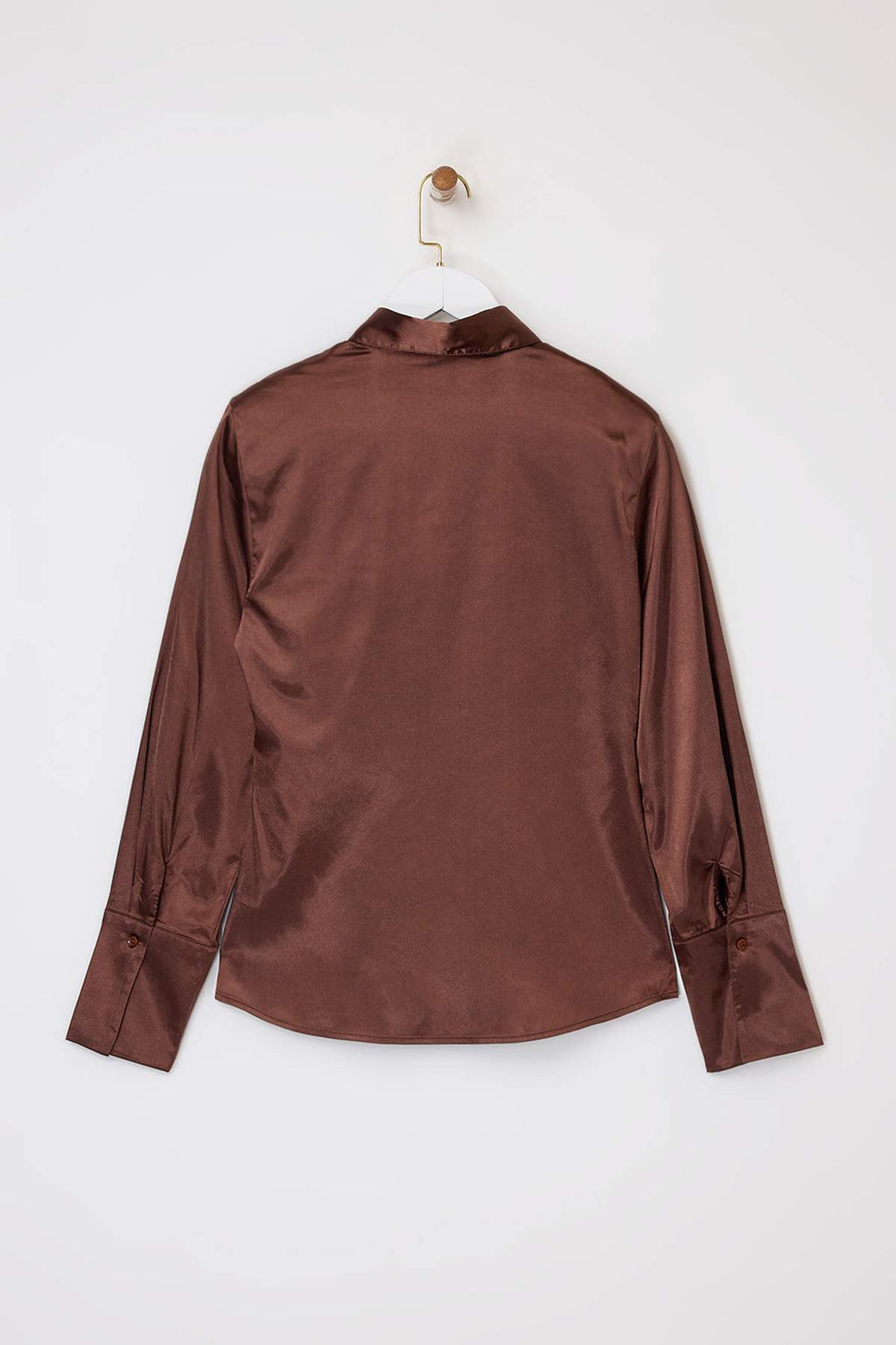 Kahverengi Hafif Bele Oturan Saten Vatkal? Gomlek TWOSS26GO00025 - Trendyolmilla фото 2