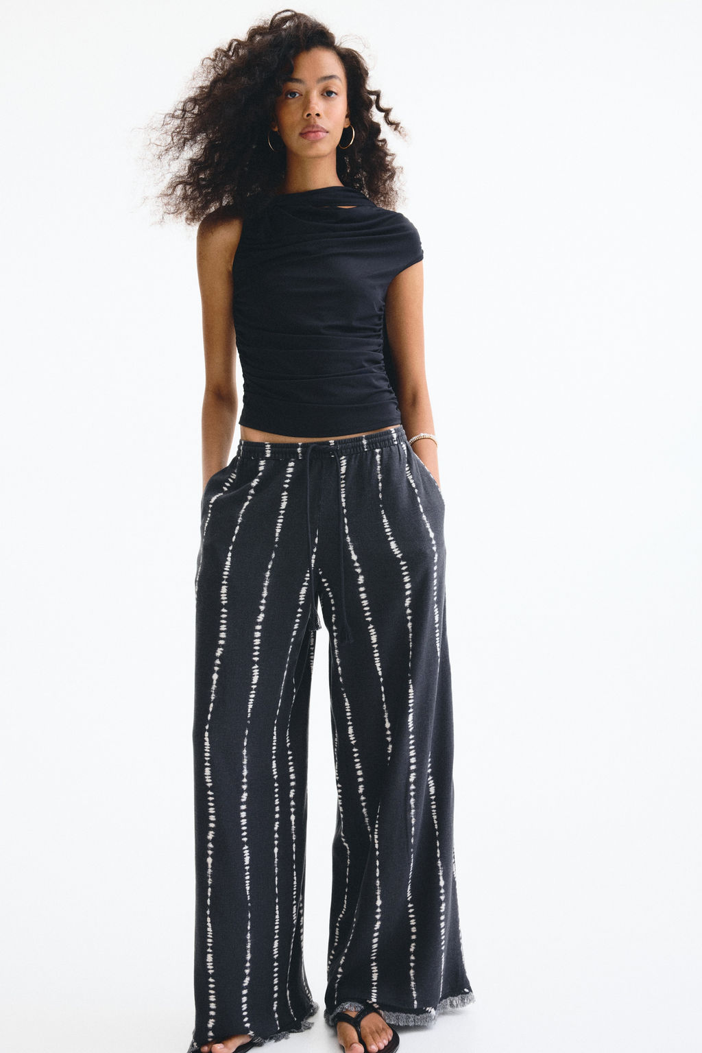 Pantal?n en mezcla de lino con cord?n de ajuste - H&m фото 5