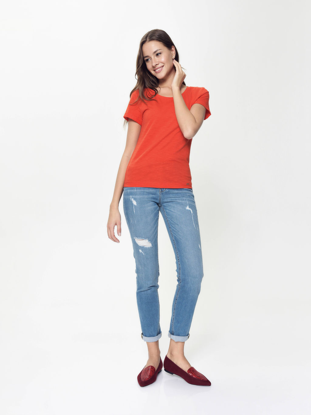 CONTE Хлопковая футболка с отложными манжетами LD 926 sunset orange