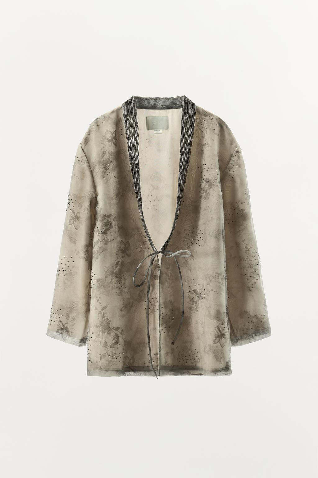 BEADED PRINTED ORGANZA KIMONO - Zara фото 8