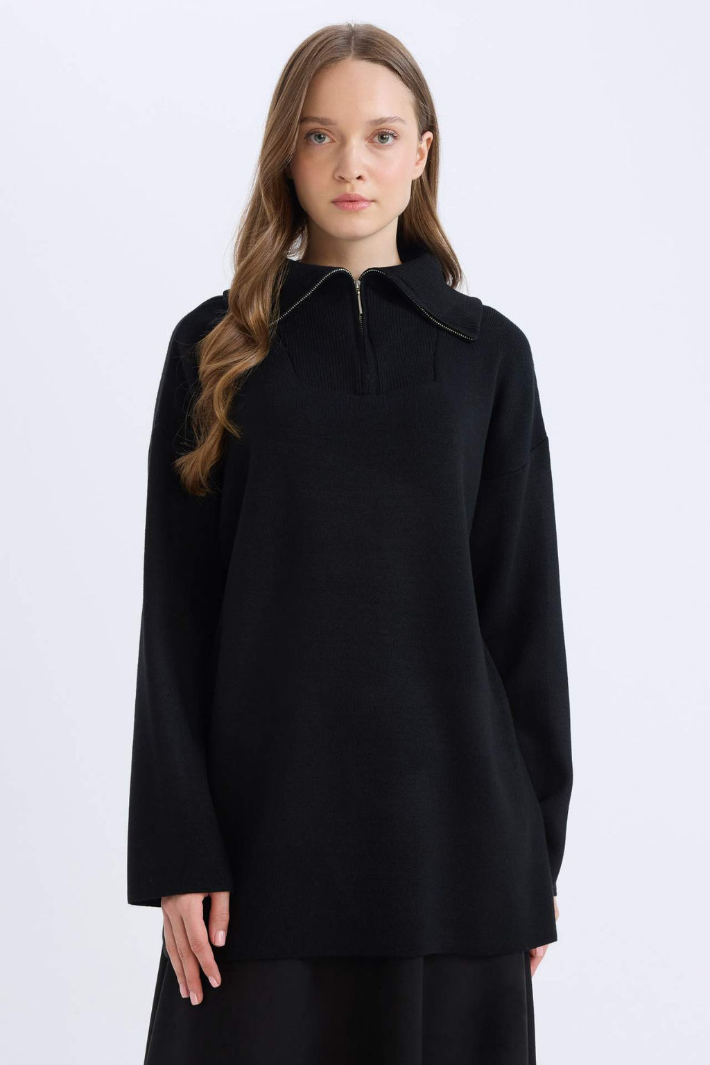 Regular Fit Fermuarl? Dik Yaka Triko Kazak Tunik - Defacto фото 5