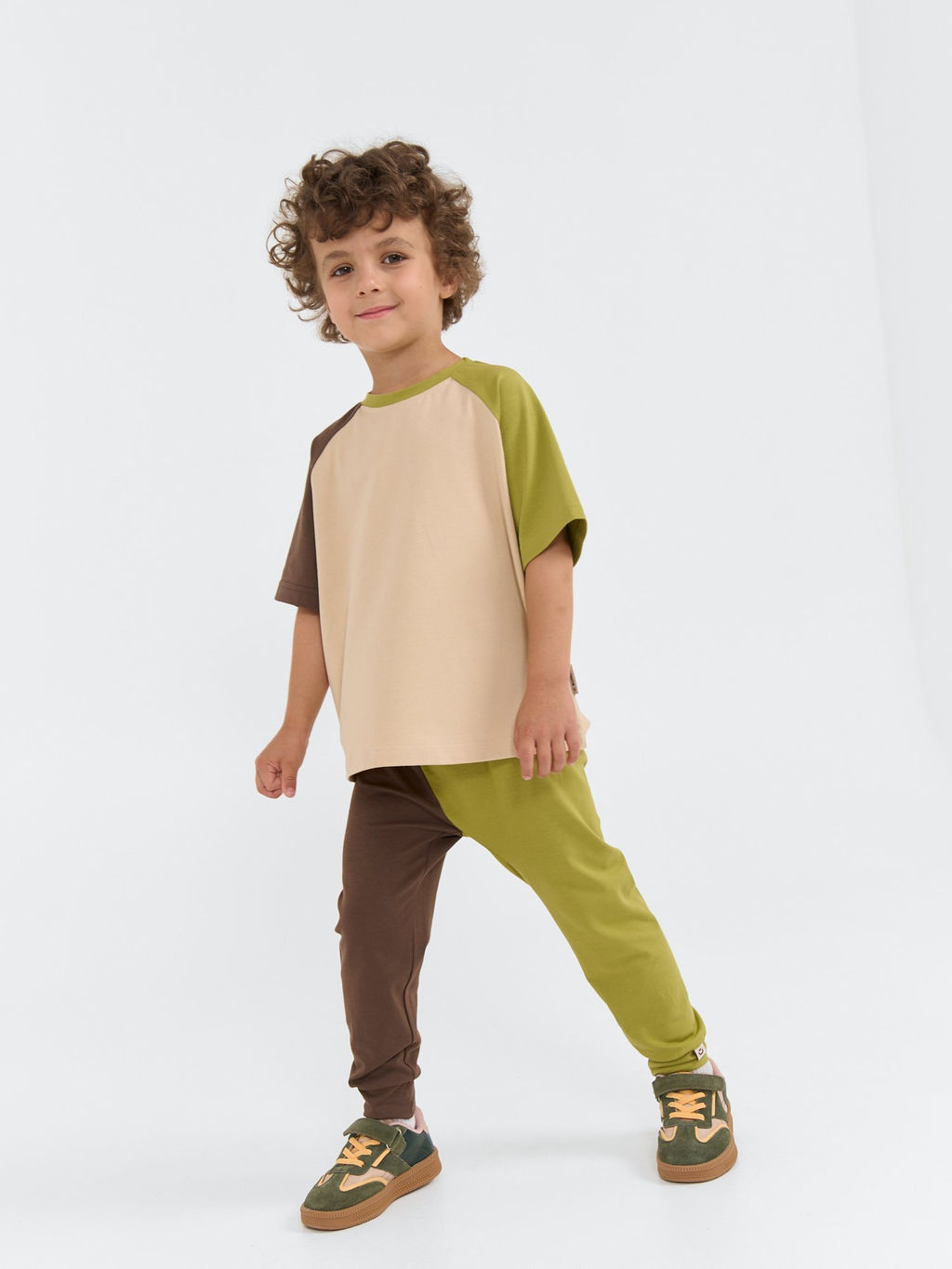 Брюки со спущенным шагом Колор-блок Шоколад/Бамбук - Bungly фото 3