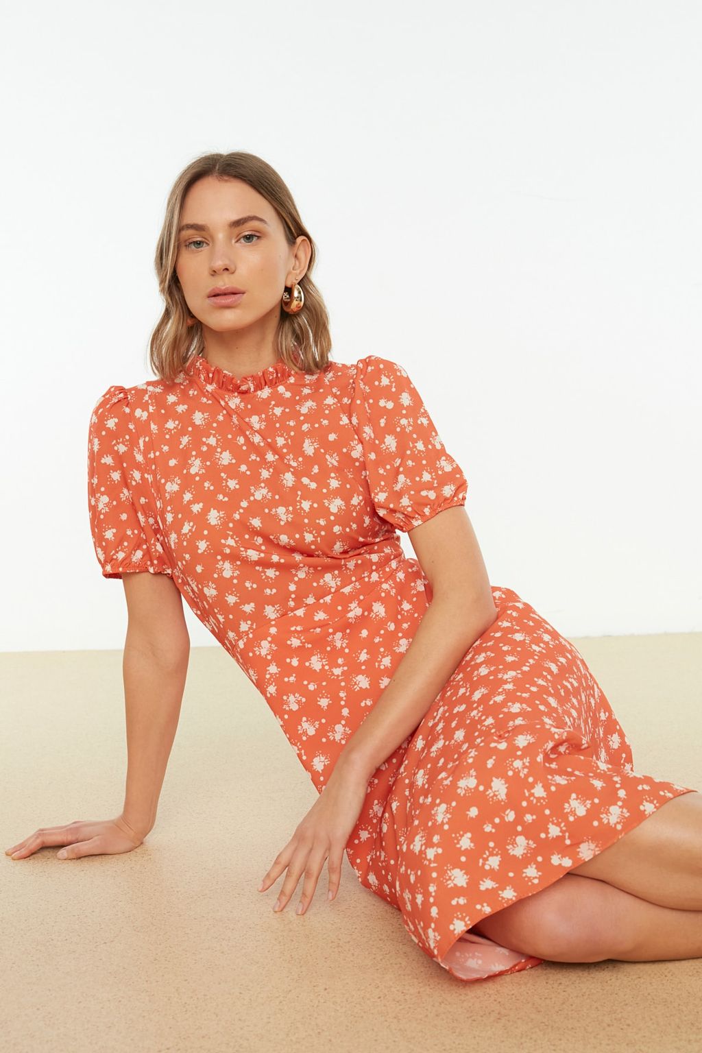 TRENDYOLMILLA Ac?k Mavi Cicekli A Kesim F?rf?rl? Midi Dokuma Elbise TWOSS20EL0894  фото 9