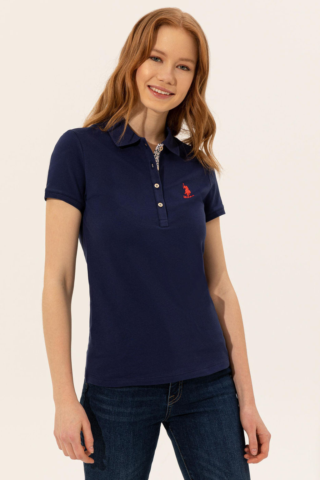 U. S. Polo Assn Женская темно-синяя базовая футболка с воротником-поло - U.s. polo assn фото 15