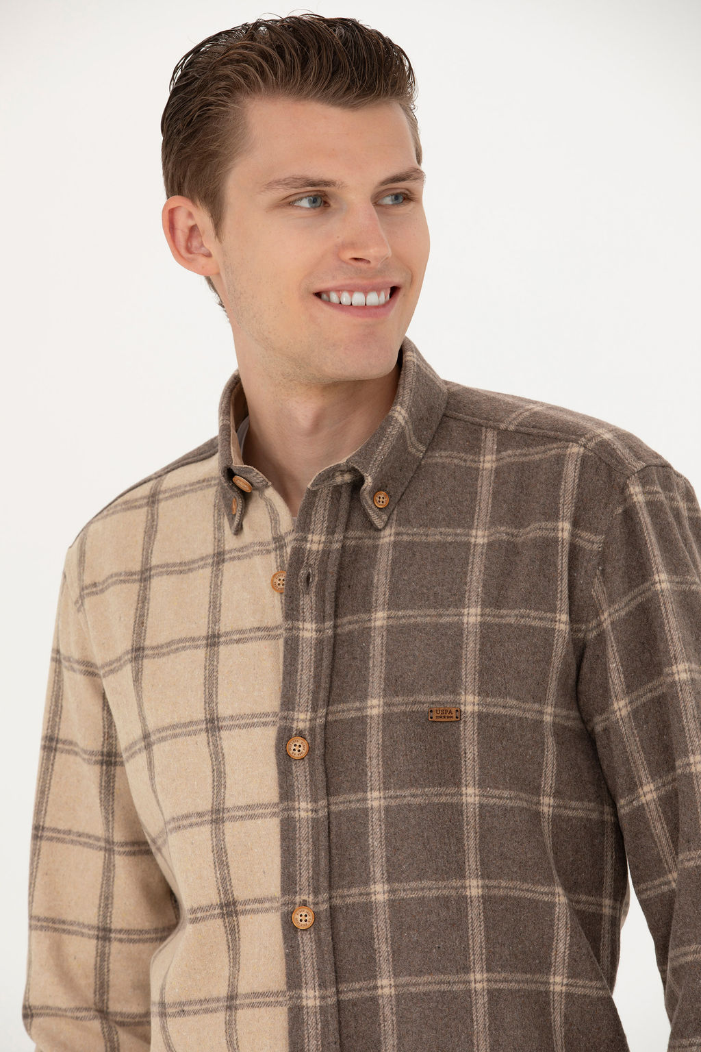 Мужская рубашка светло-хаки с длинным рукавом - U.s. polo assn фото 15