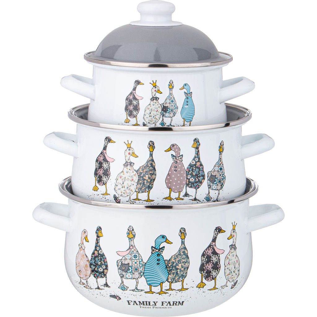 НАБОР КАСТРЮЛЬ AGNESS ЭМАЛИРОВАННЫХ СЕРИЯ FAMILY FARM, 6ПР. 1,5/2,8/3,6Л, 16Х10/20Х12/22Х13СМ  фото 3