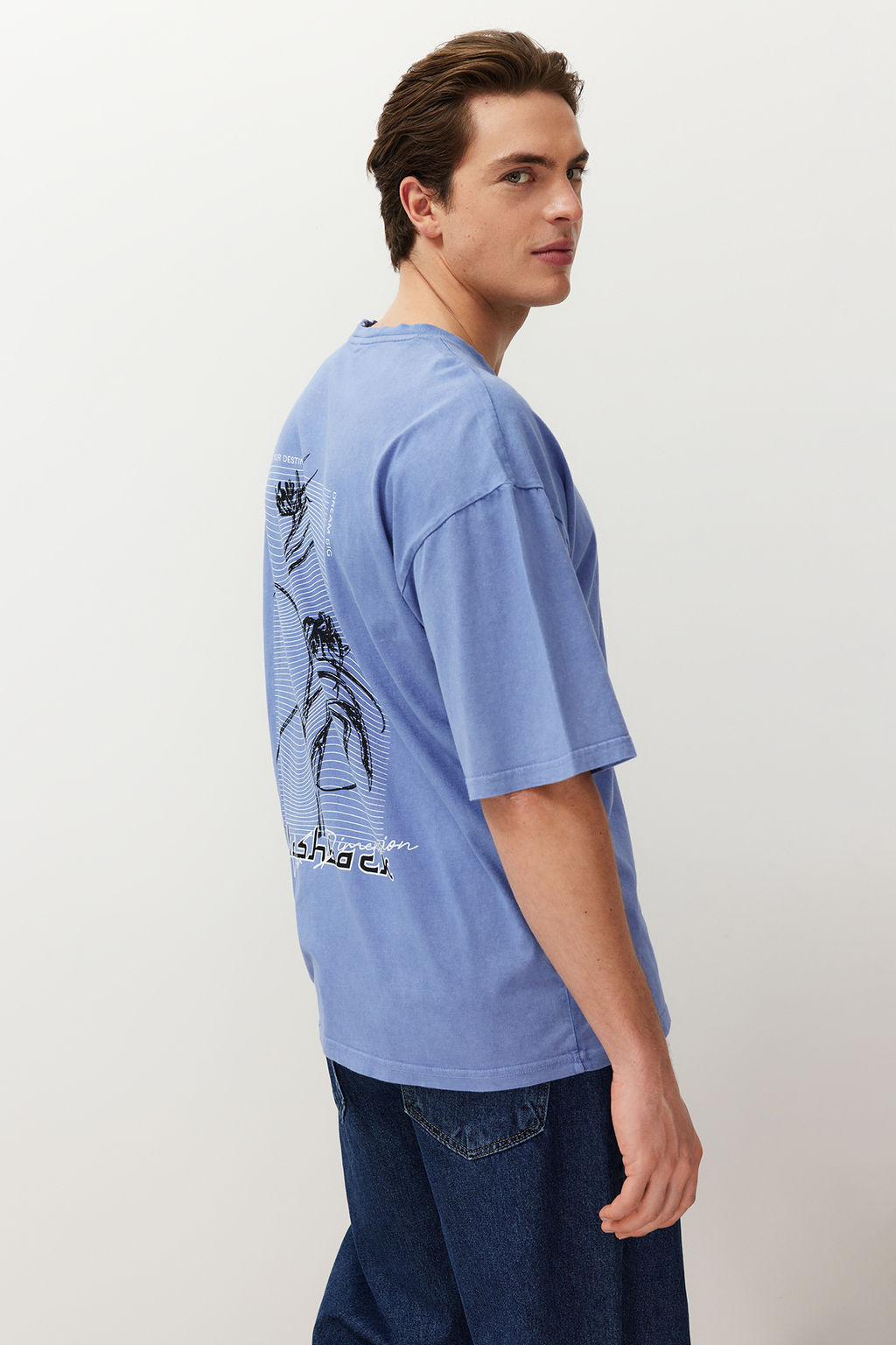Lila Oversize/Genis Kesim Eskitme/Soluk Efektli Tok Kumas T-shirt TMNSS24TS00192 - Trendyolmilla фото 3