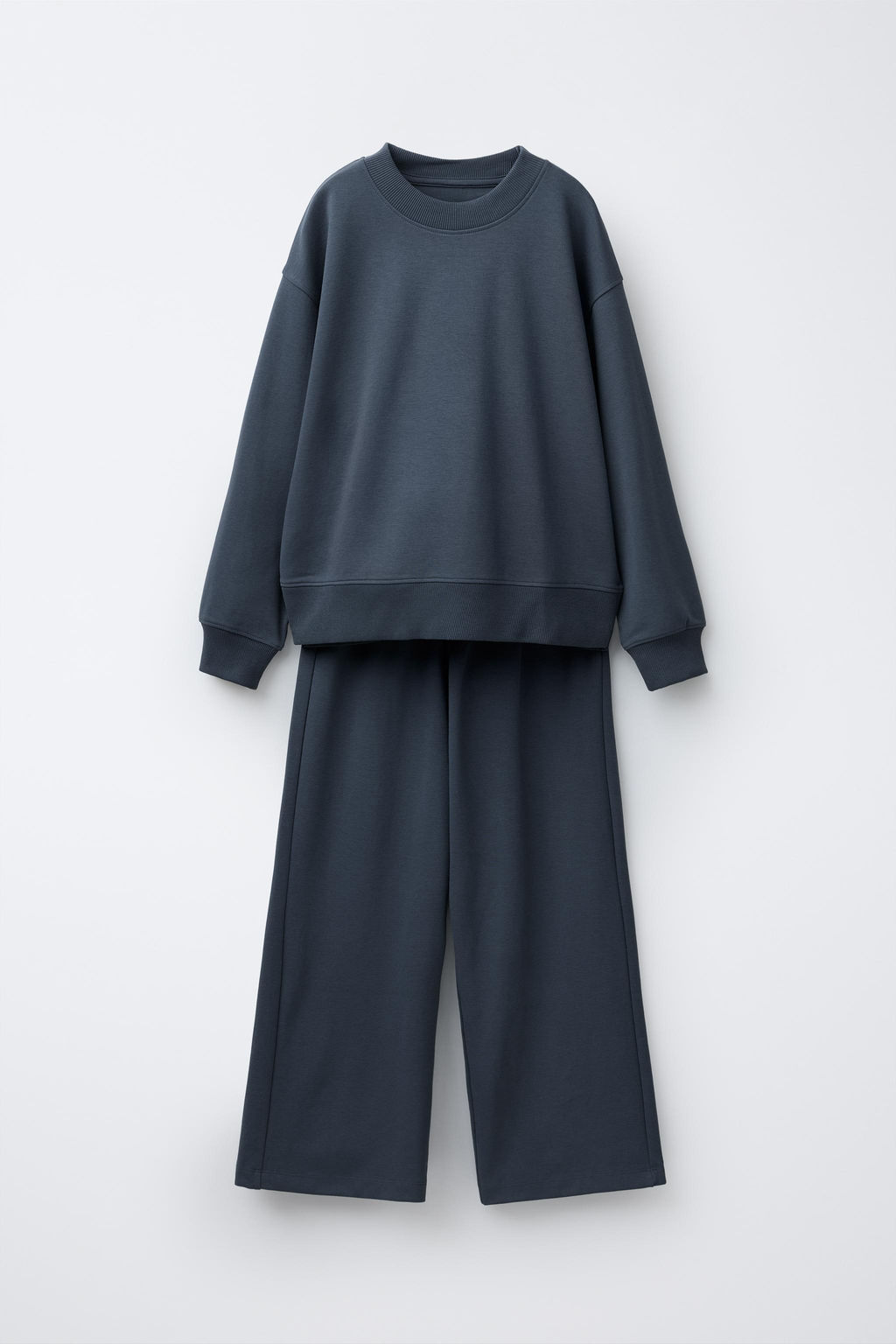 PLAIN PLUSH WIDE LEG SWEATSHIRT AND TROUSERS SET
