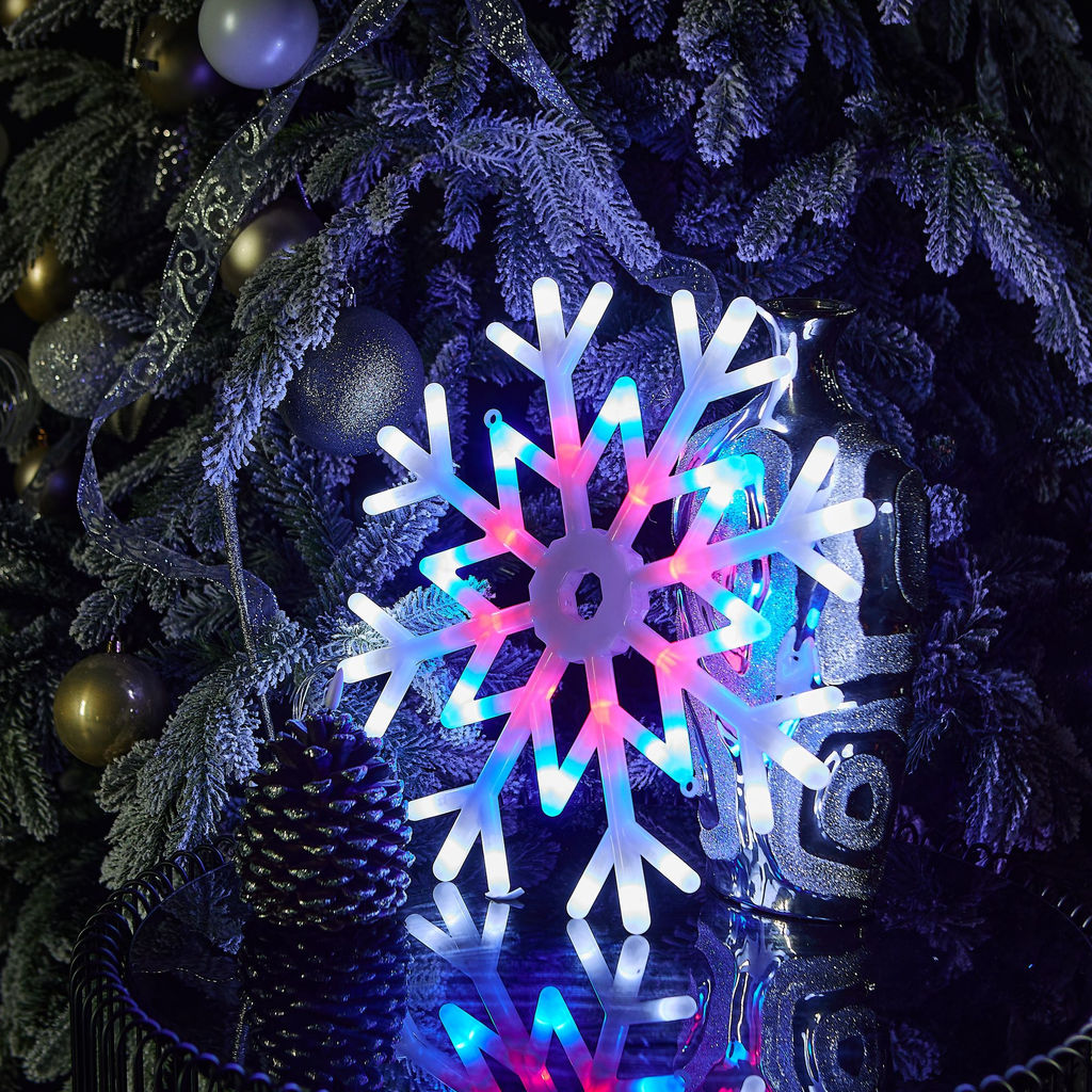 ULD-H4040-048/DTA MULTI IP20 SNOWFLAKE Фигура светодиодная "Снежинка", 40х40см. Подвесная. 48 светодиодов. Красный, синий, белый свет. Провод прозрачный. TM Uniel.