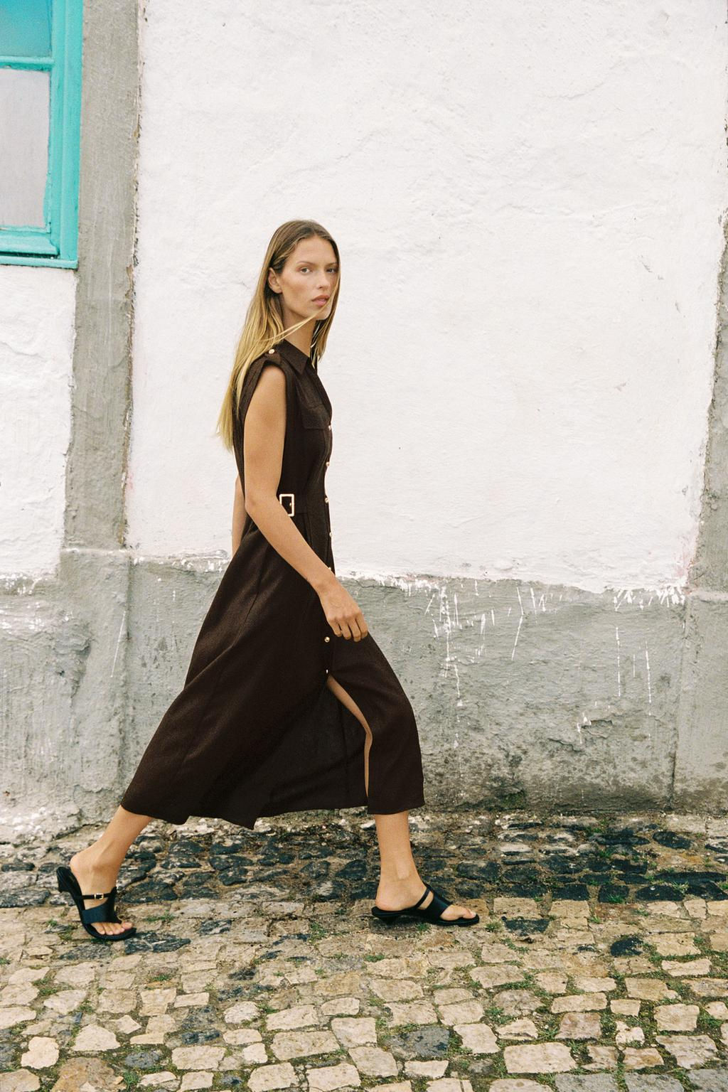 LINEN BLEND MIDI DRESS - Zara фото 4