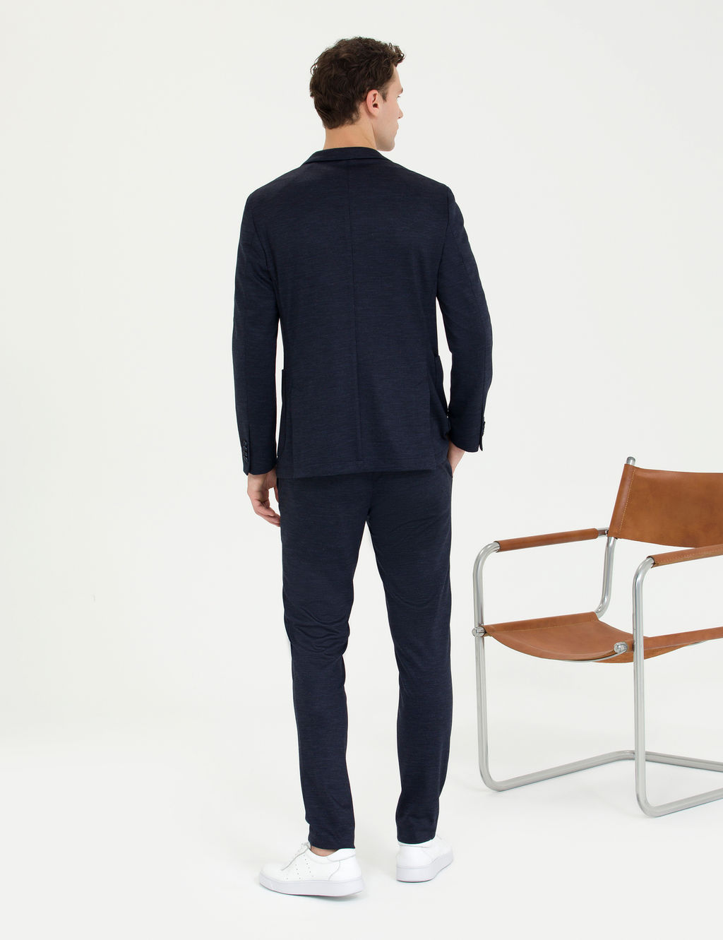 Lacivert Ex. Slim Fit Y_n Kar___ml_ Tak_m Elbise
