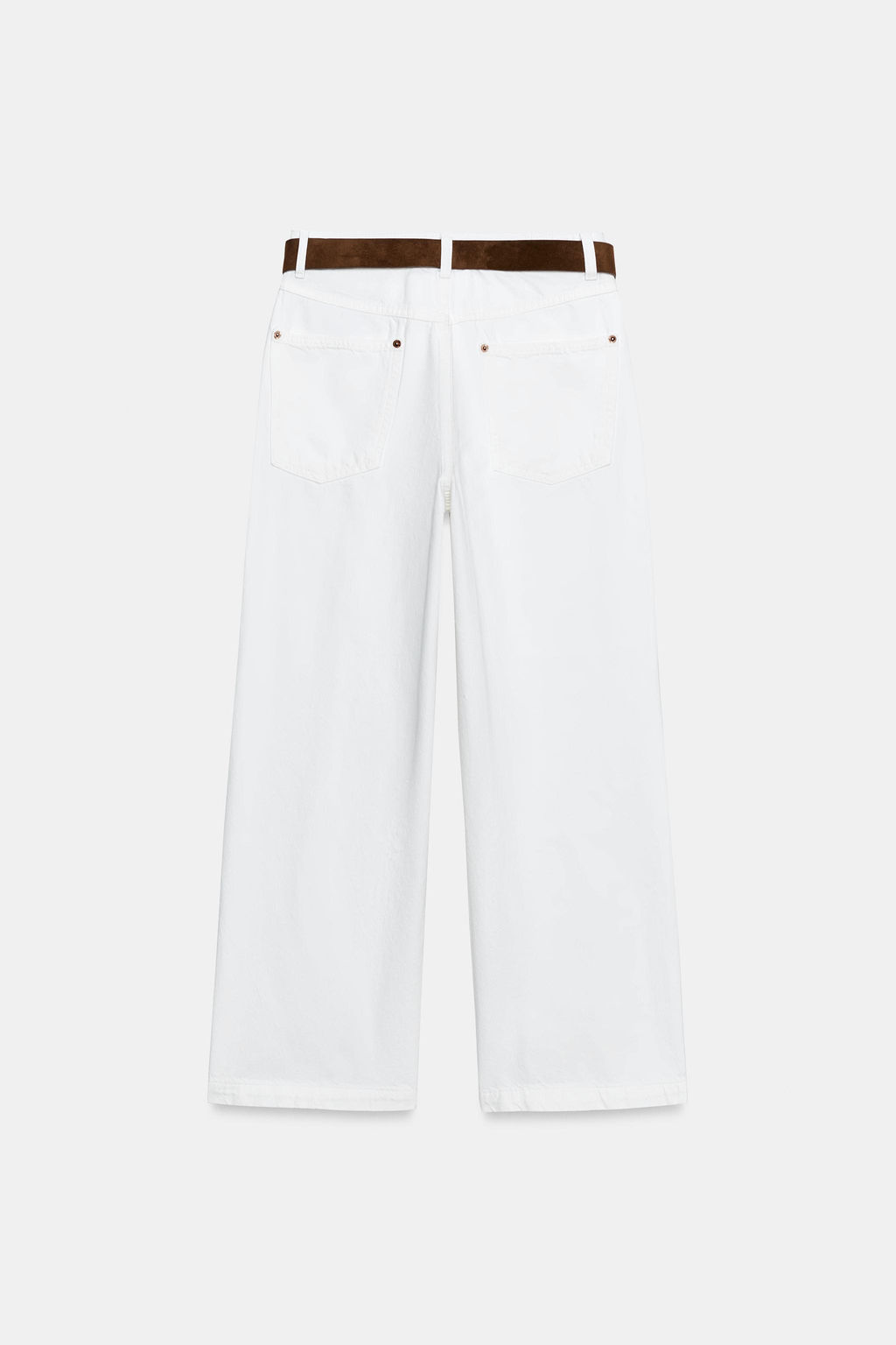 JEANS WIDE LEG CROPPED TIRO ALTO CINTUR?N / Blanco