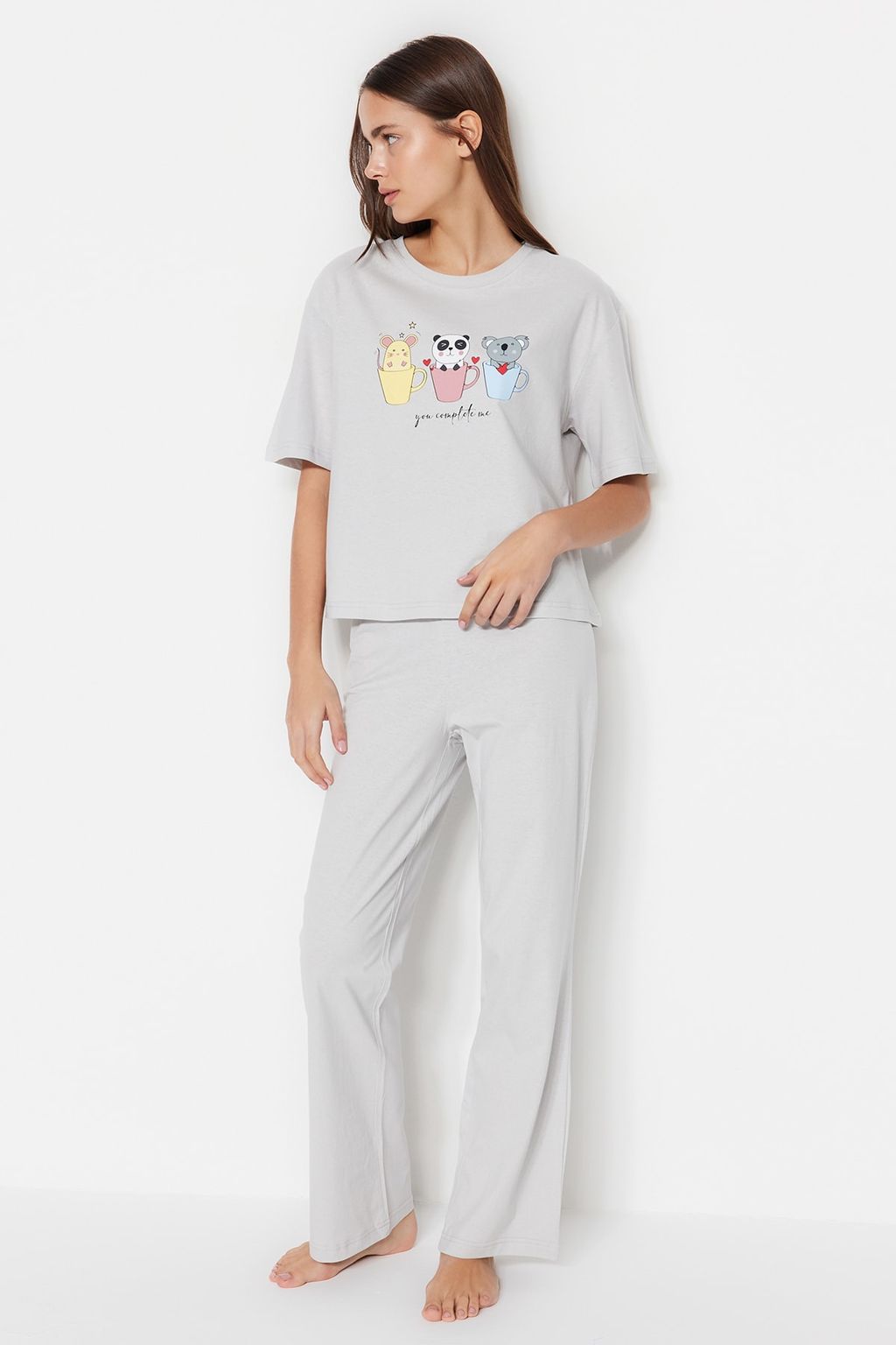 Trendyolmilla Lila %100 Pamuklu Eglenceli Bask?l? T-shirt-Pantolon Orme Pijama Tak?m? THMSS23PT00134 фото 10