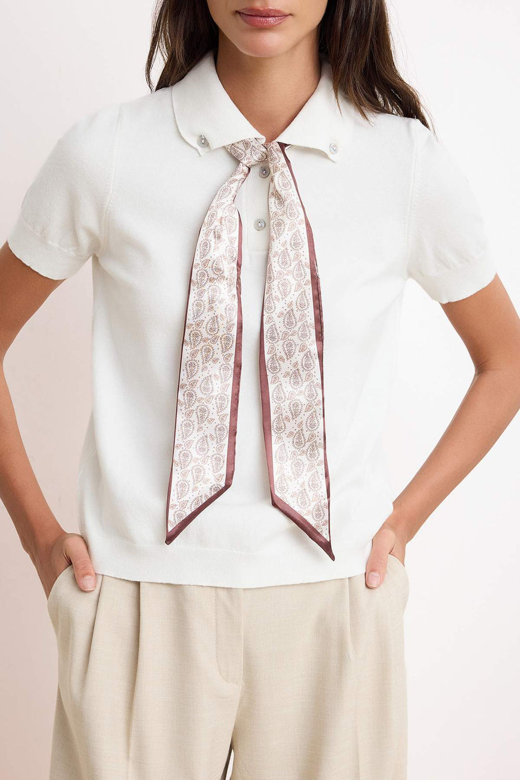 Ekru Fular Detayl? Premium Iplik/ Ozel Iplik Bluz TWOSS26BZ00159