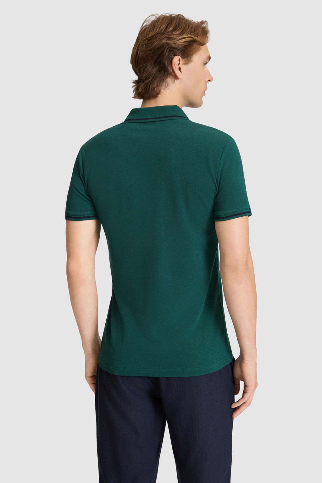 Erkek Koyu Ye_il Slim Fit Polo Yaka Basic Ti__rt