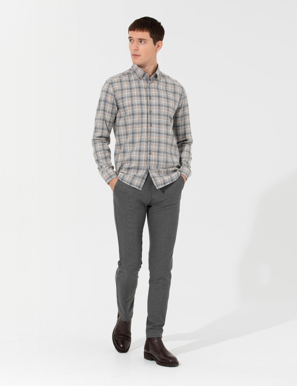 Gri Slim Fit Uzun Kollu G_mlek