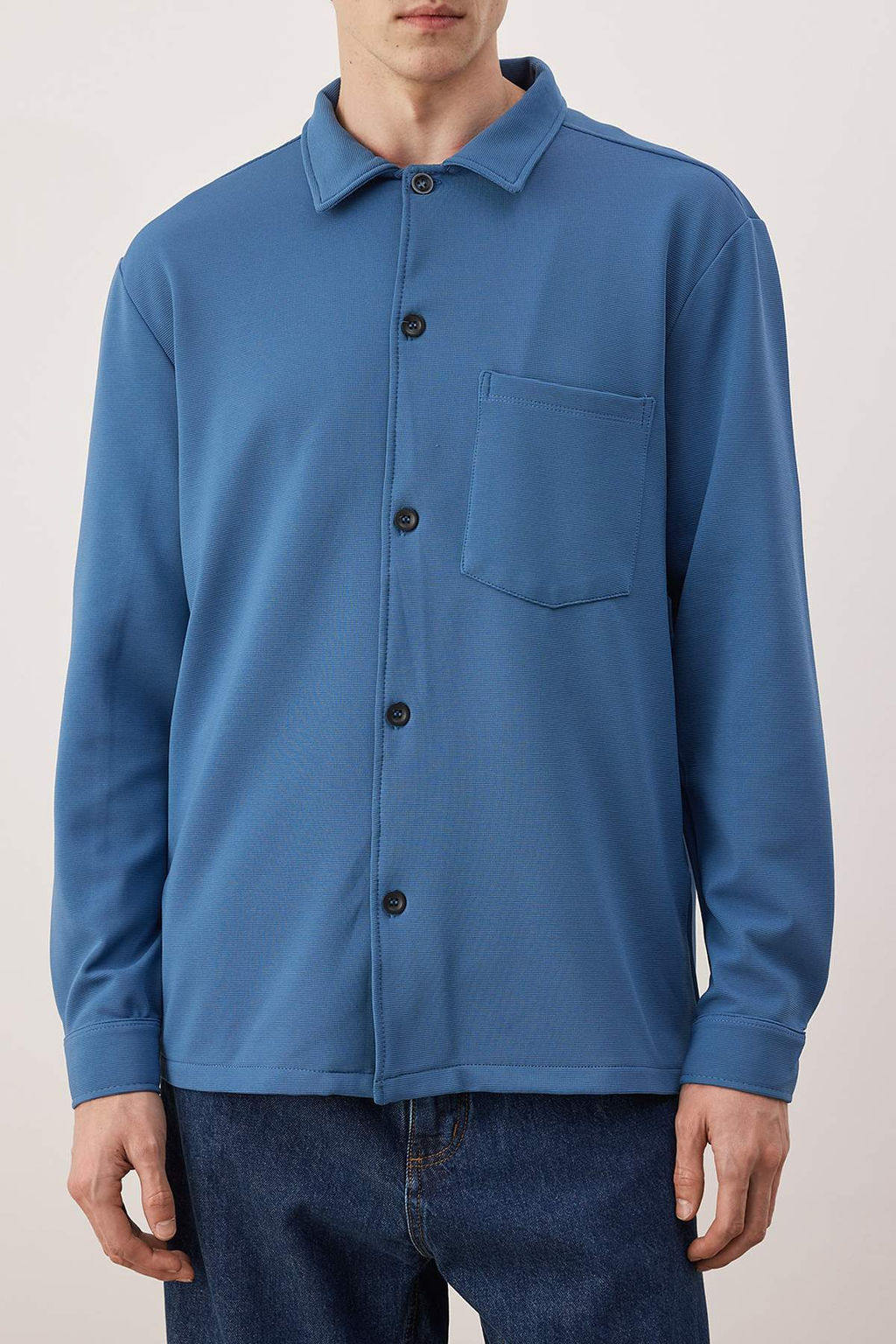 Lacivert Regular/Normal Kesim Dokulu Cep Detayl? Gomlek TMNAW26GO00027 - Trendyolmilla фото 3