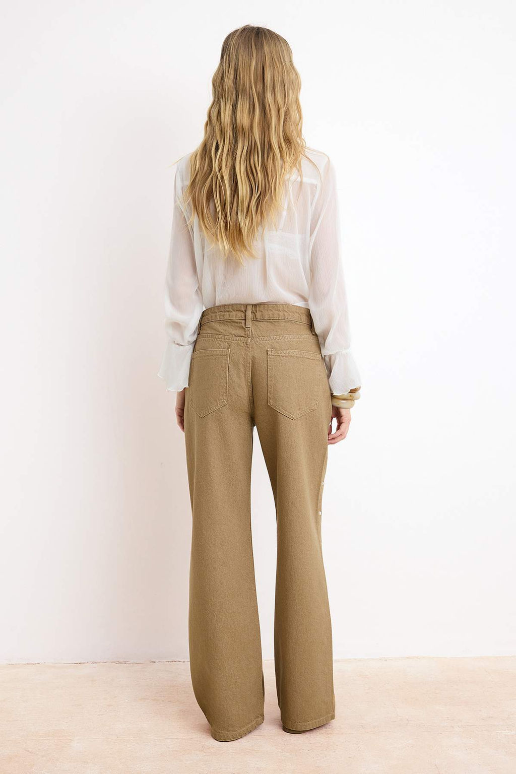 Camel Inci Detayl? Y?kama Efektli Yuksek Bel %100 Pamuk Wide Leg Jeans TWOSS26JE00055 - Trendyolmilla фото 6
