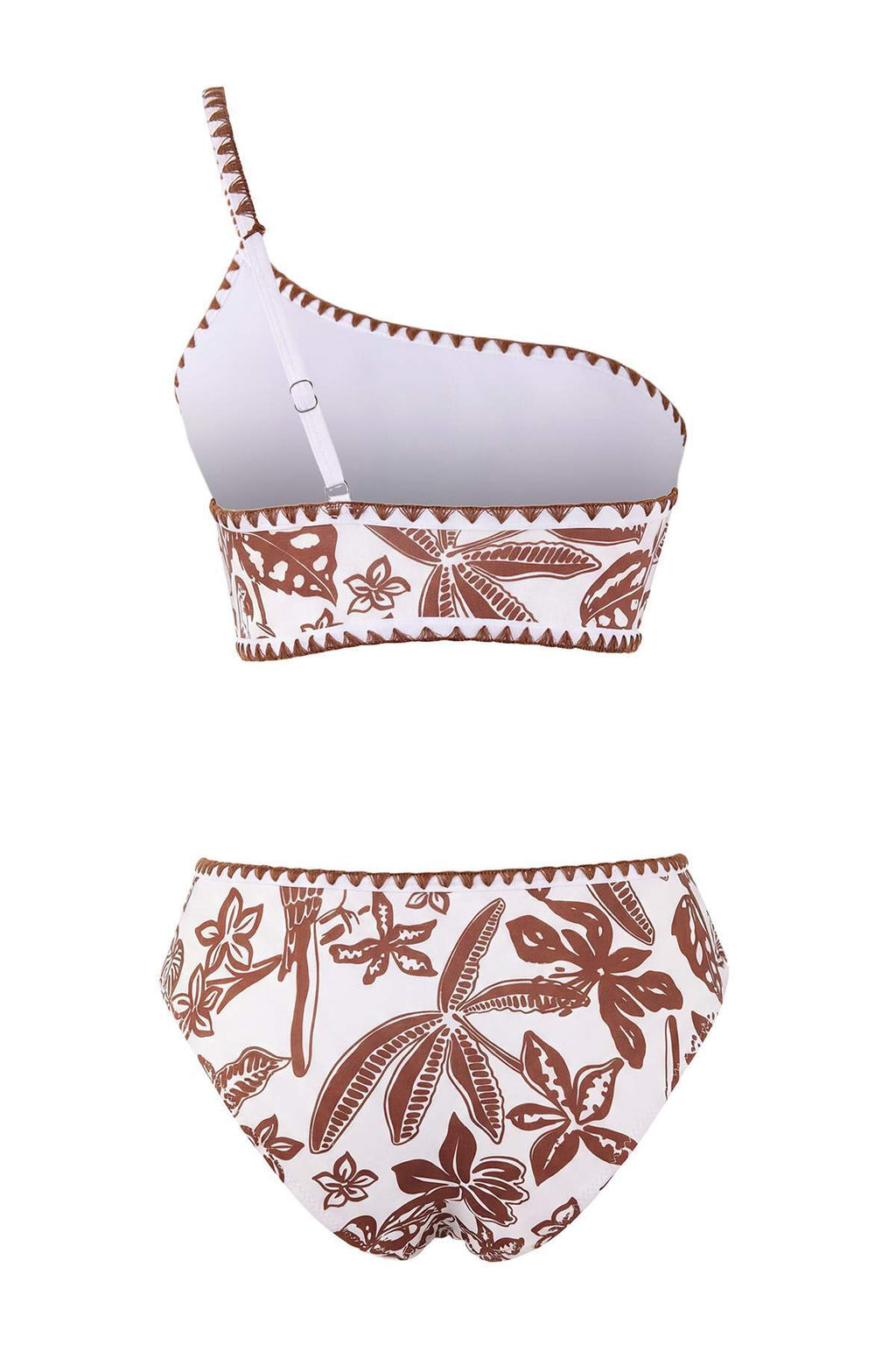 Kahverengi Tropikal Desenli Nak?sl? Tek Omuz Yuksek Bel Bikini Tak?m? TBESS26BT00010 - Trendyolmilla фото 2