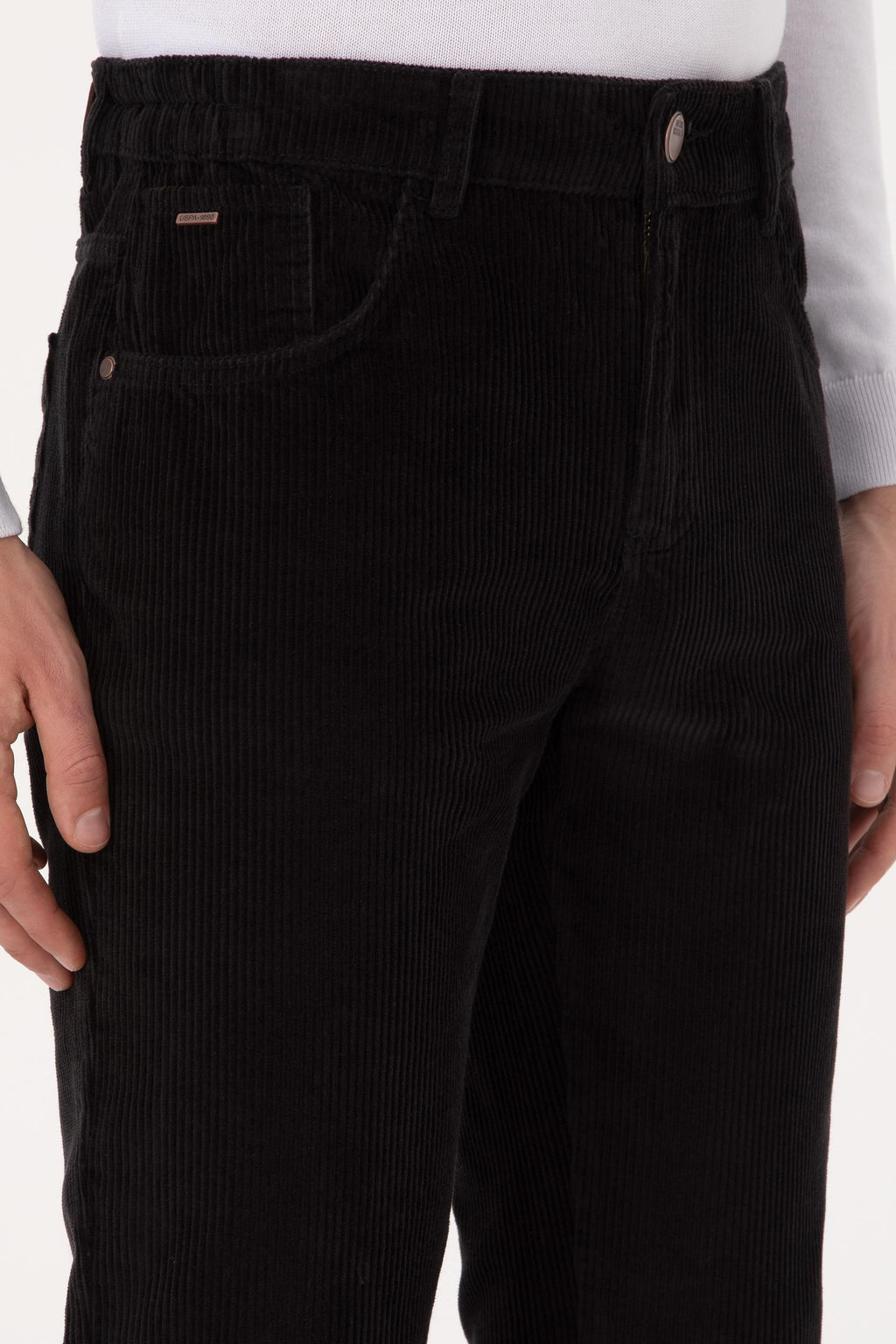 Erkek Koyu Siyah Regular Fit Kanvas / Chino Kadife Pantolon