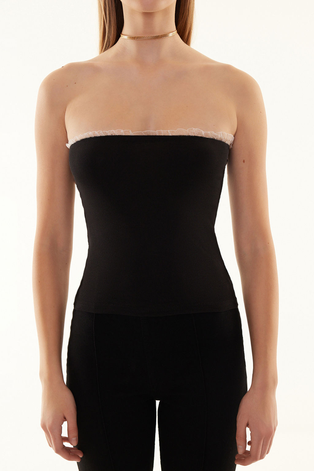 Trendyolmilla Pembe Fitilli Straplez Yaka Dokuma Garnili Vucuda Oturan Pamuklu Crop Orme Bluz TWOSS24BZ00361 фото 5