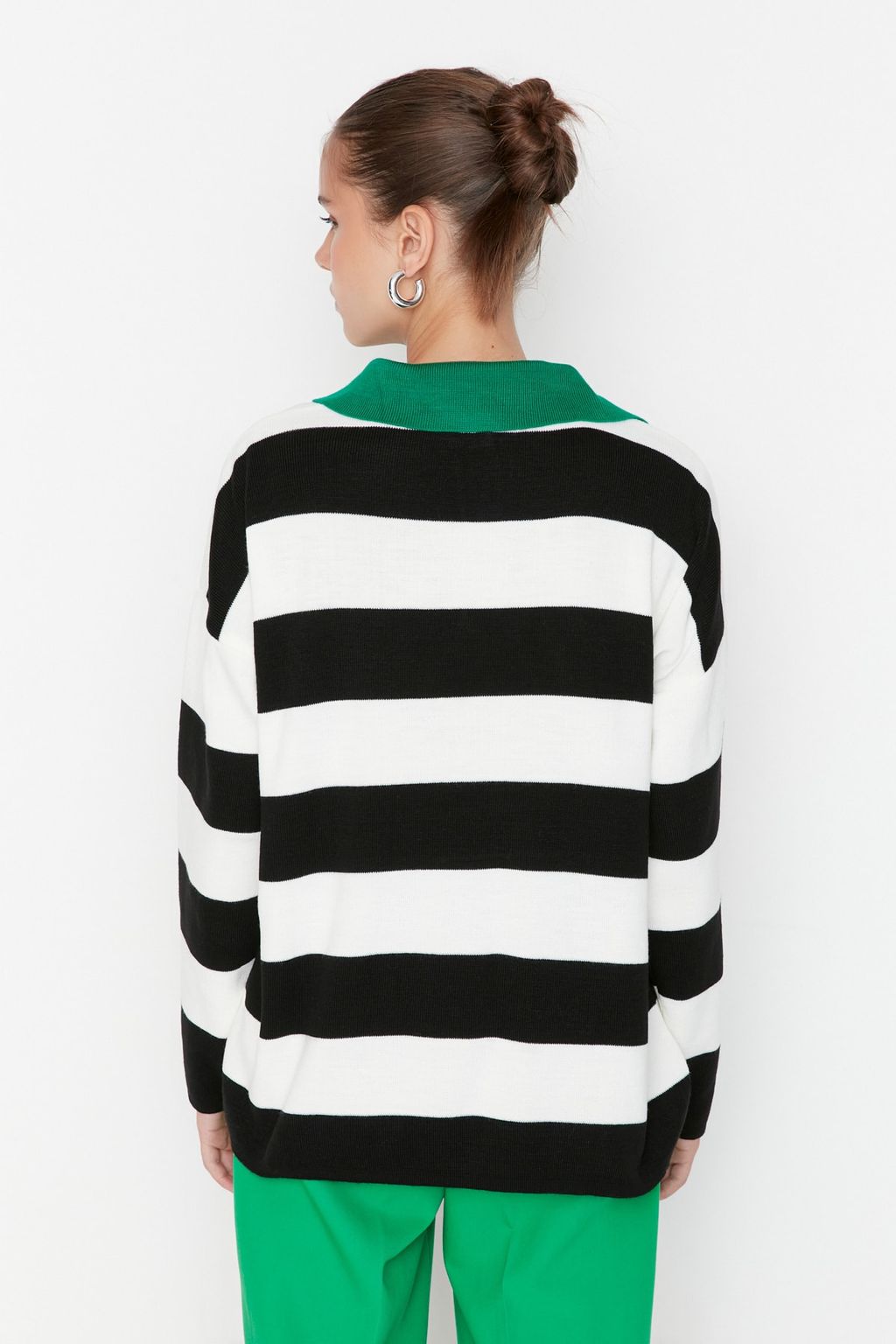 Yesil Genis Kal?p Cizgili Triko Kazak TWOAW23KZ00008 - Trendyolmilla фото 5