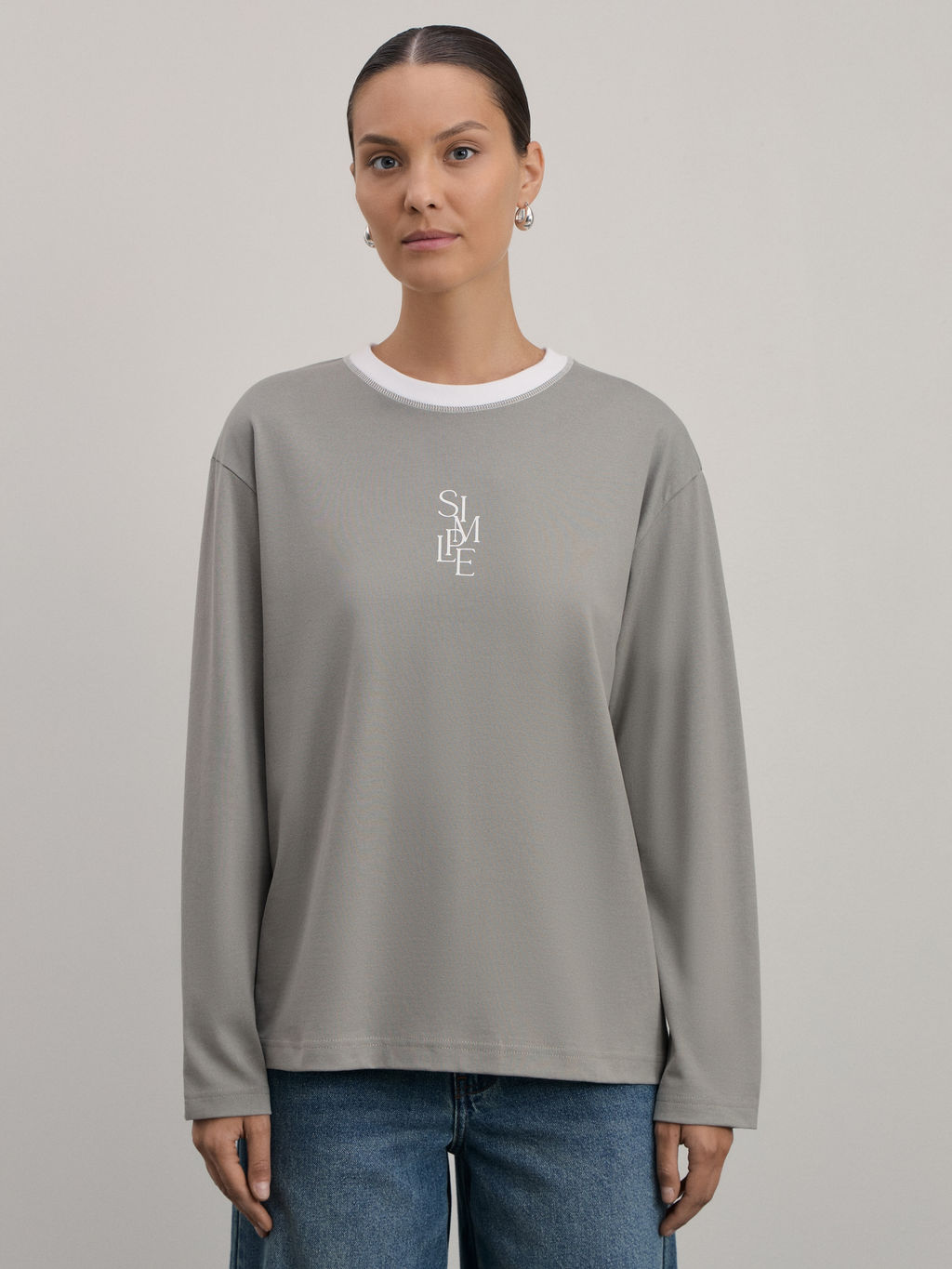 Базовый лонгслив из хлопка с принтом / Zarina  фото 3