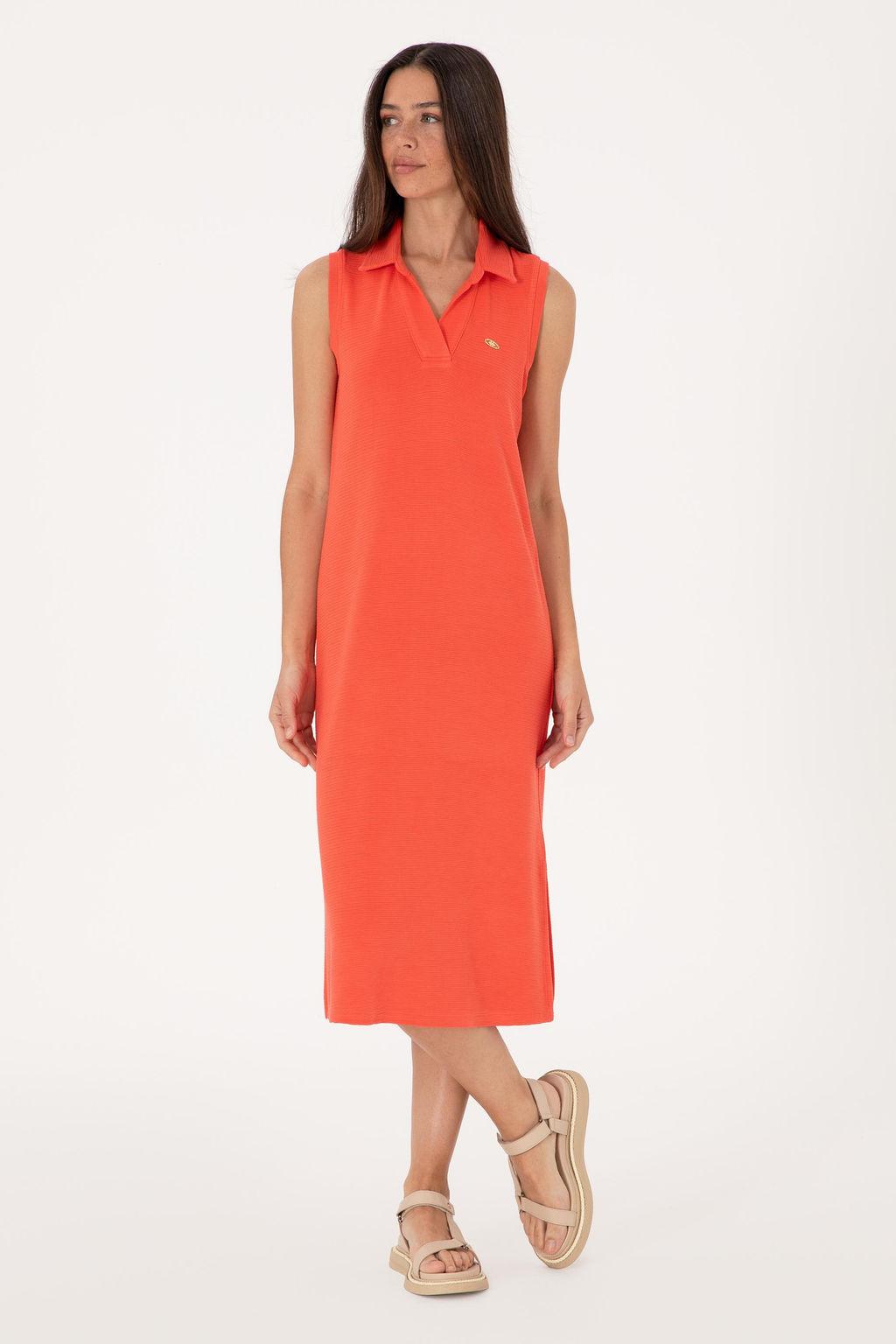 Kad_n K_rm_z_ Polo Yaka Midi Boy _rme Elbise Sepette S_rpriz _ndirim - U.s. polo assn фото 3