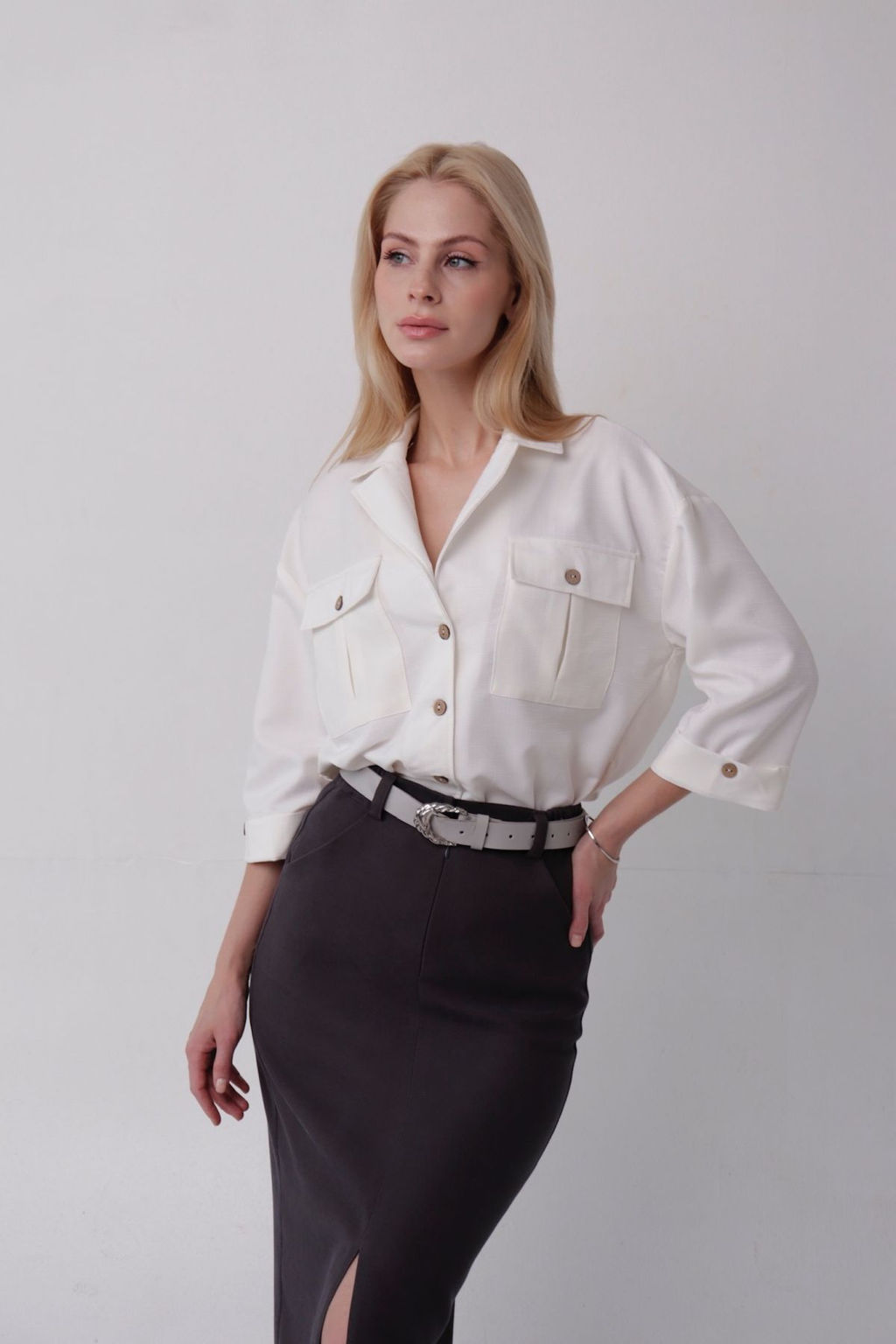 11208 Рубашка белая в стиле сафари - Martichelli фото 5