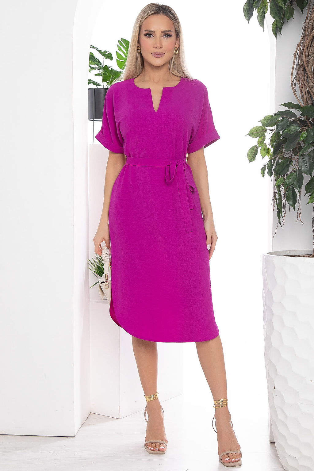 Платье LT Collection Милан П10381 яркая фуксия свободного силуэта