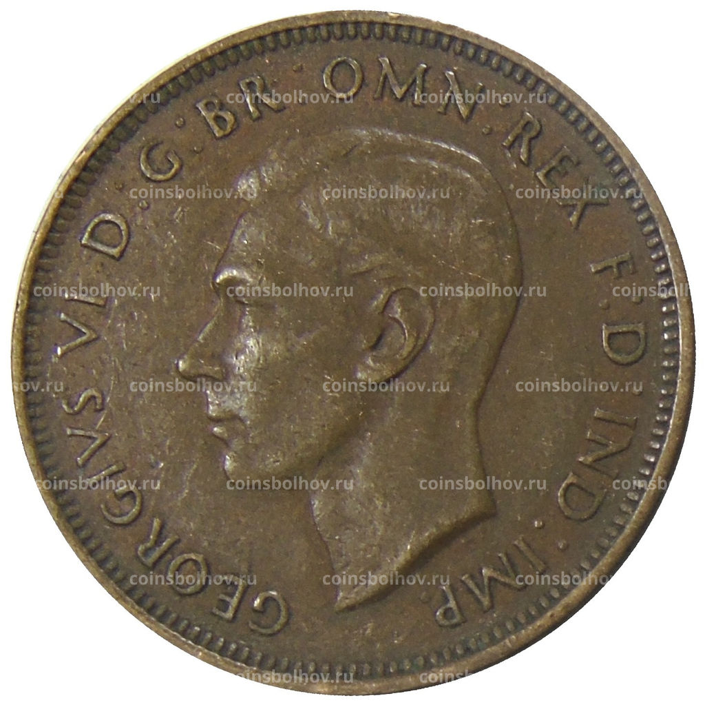 Монета 1/2 пенни 1938 года Австралия