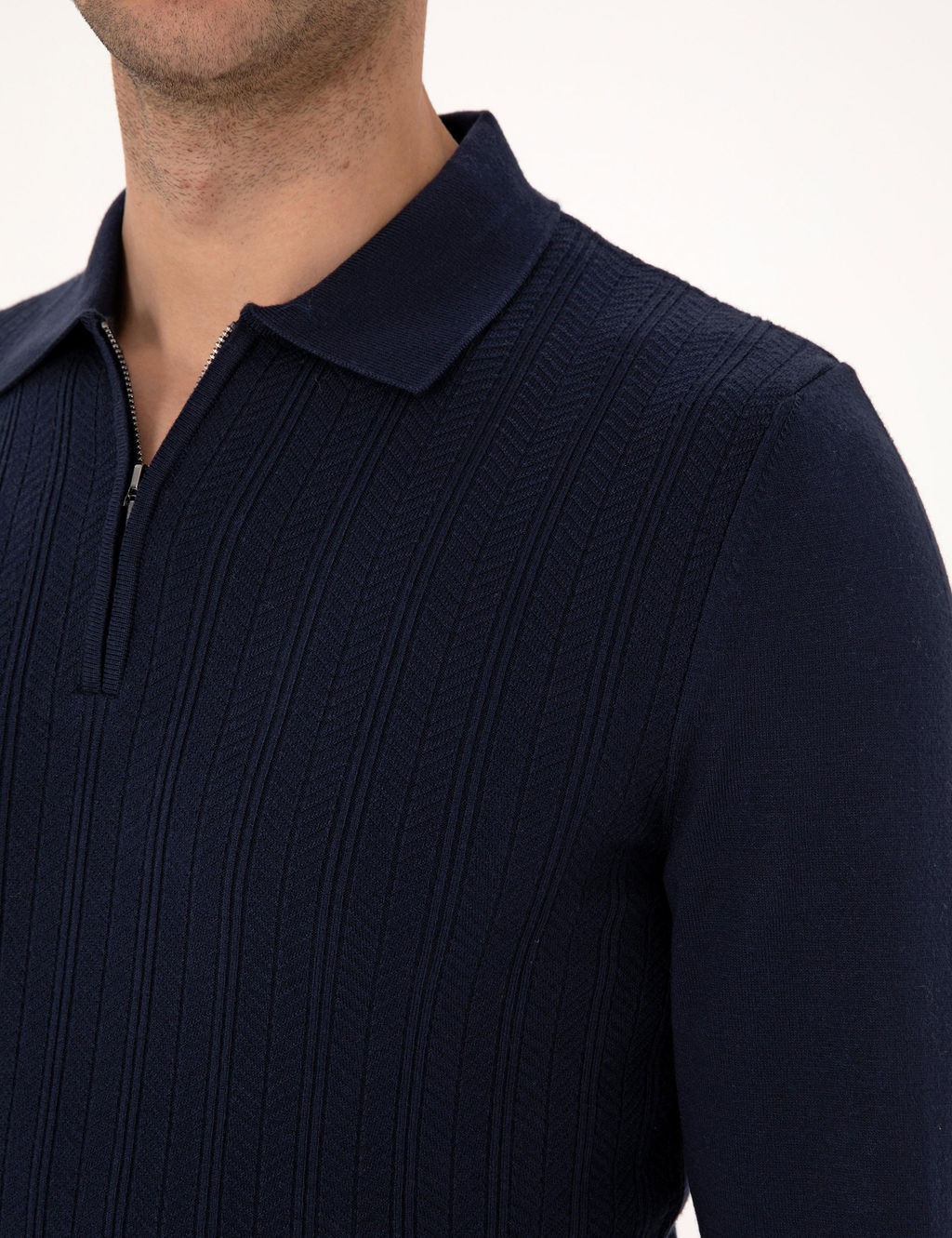 Lacivert Regular Fit Polo Yaka Fermuarl_ Triko Kazak - Pierre cardin фото 7