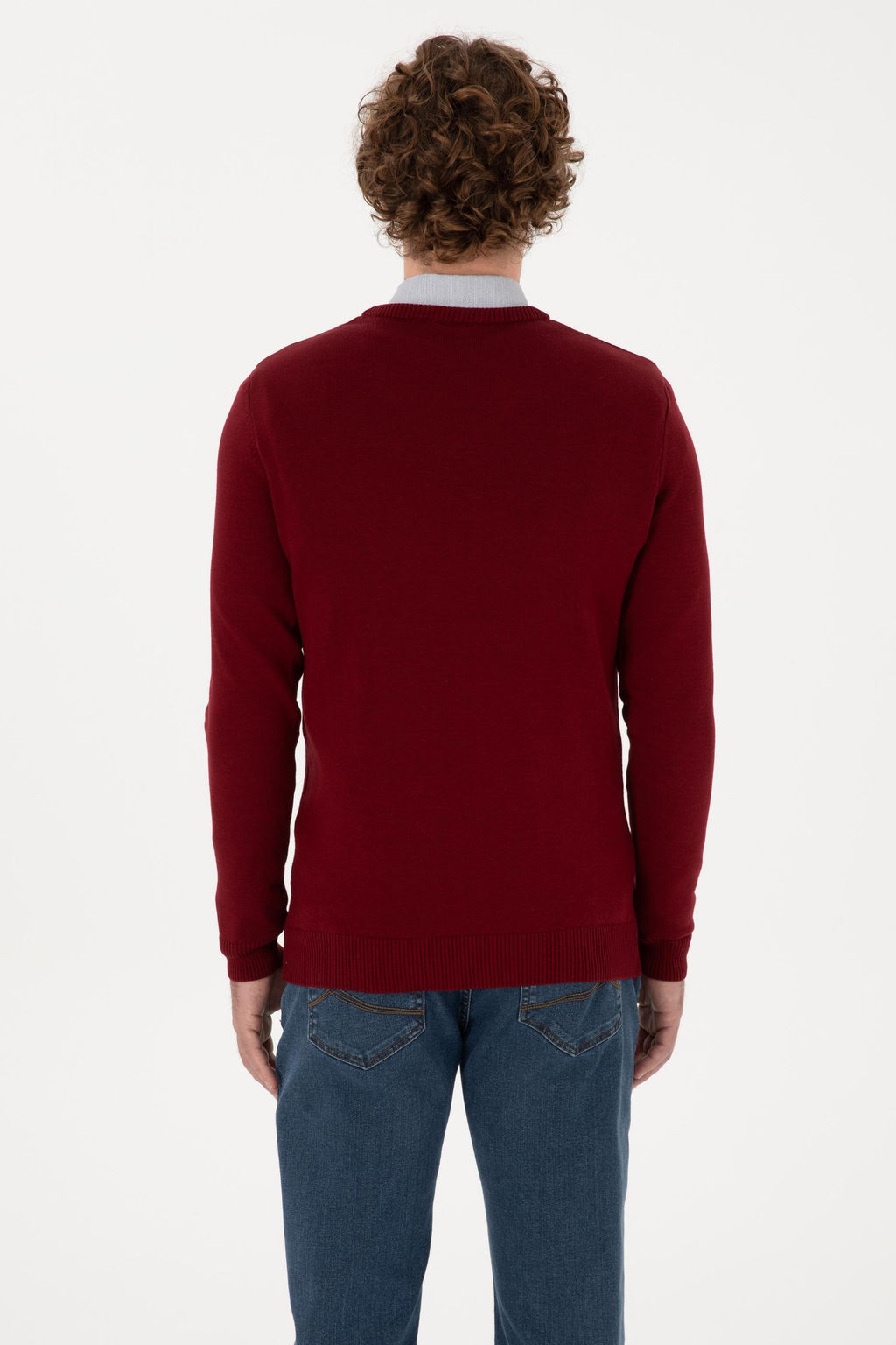 Erkek Slim Fit V Yaka Bordo Basic Kazak - U.s. polo assn фото 5