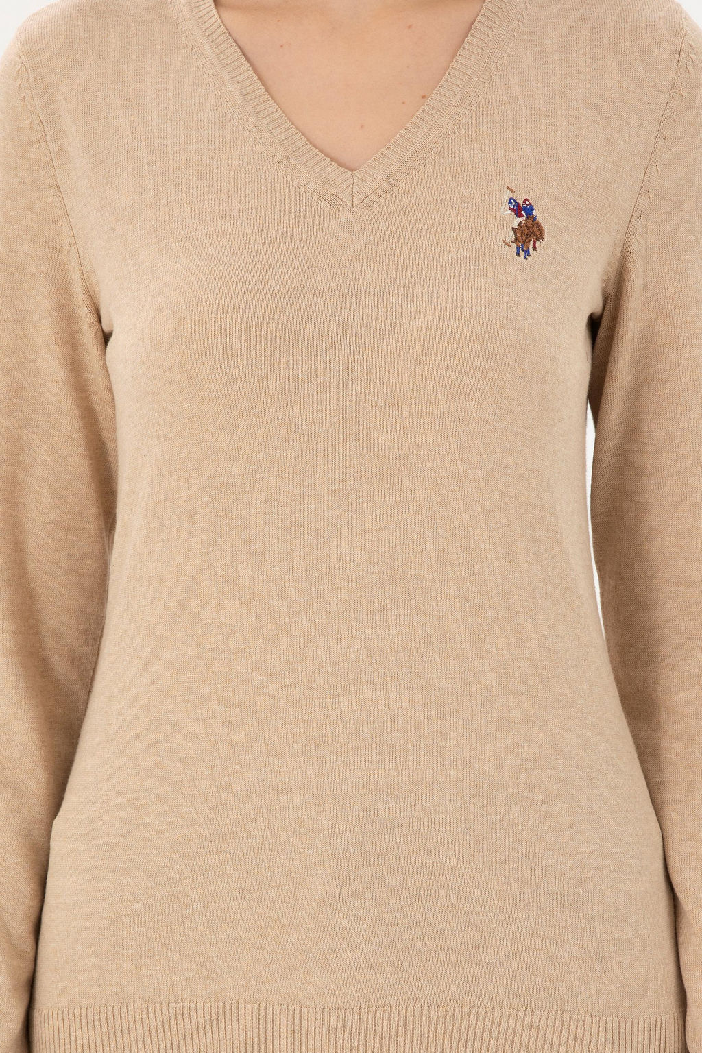 Женский базовый свитер песочного меланжа - U.s. polo assn фото 6
