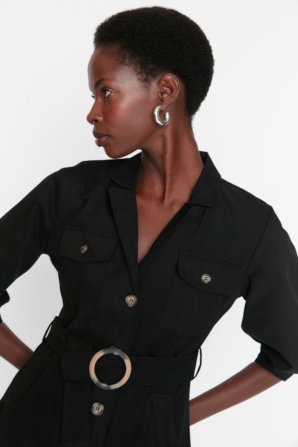 Siyah Baglama Detayl? Dokuma Elbise TWOAW20EL1156