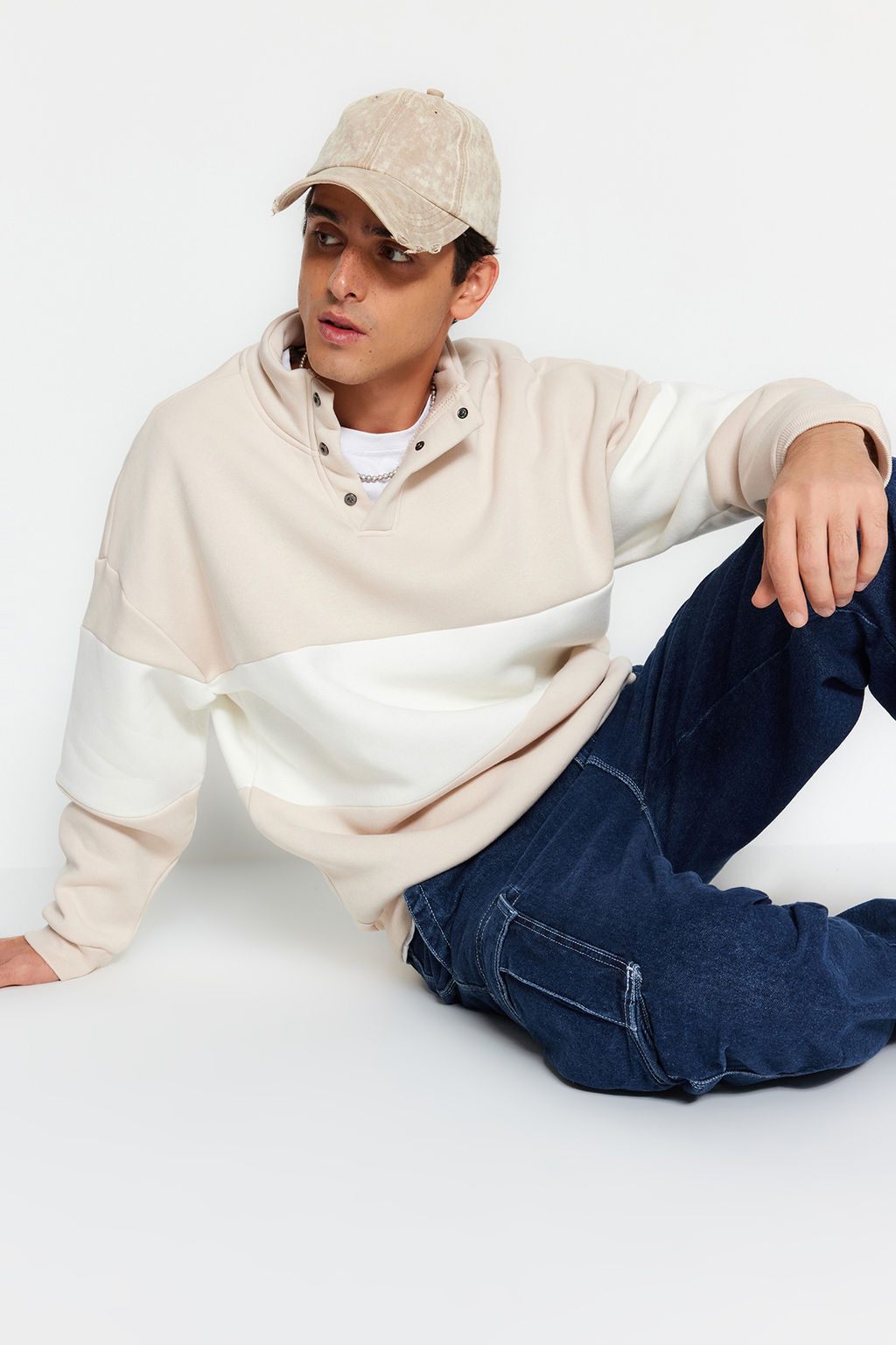 TRENDYOL MAN Siyah Oversize/Genis Kesim C?tc?tl? Renk Ici Polar Pamuklu Sweatshirt TMNAW24SW00160 - Trendyolmilla фото 17