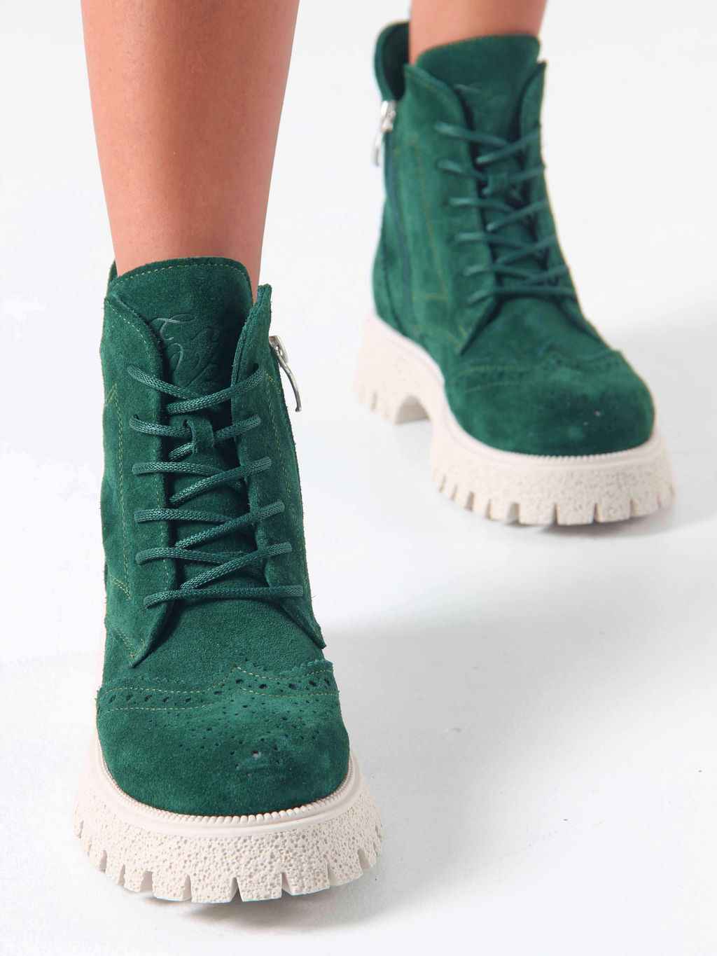 Ботинки 338.1541be. Зеленый замша/Шерсть
