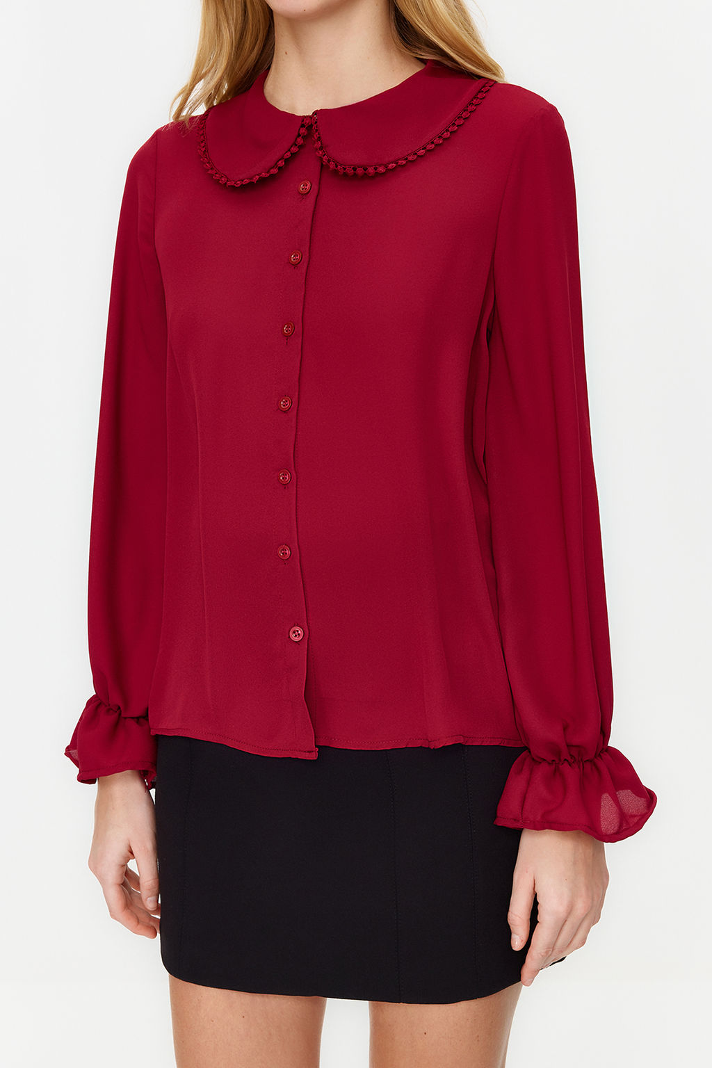 TRENDYOLMILLA Beyaz Bebe Yaka Ponpon Detayl? Regular Normal Kal?p Dokuma Gomlek TWOAW21GO0717  фото 20