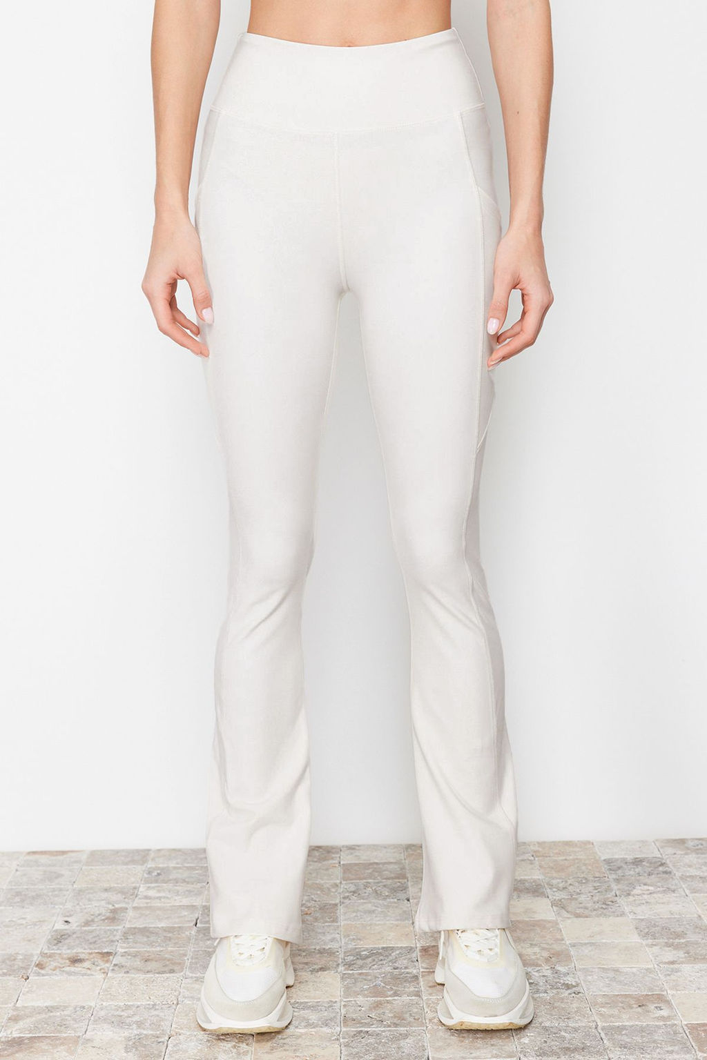 Ekru F?rcal? Soft Kumas Reflektor Bask?l? Ispanyol Paca Yoga Orme Spor Tayt THMAW24TY00066