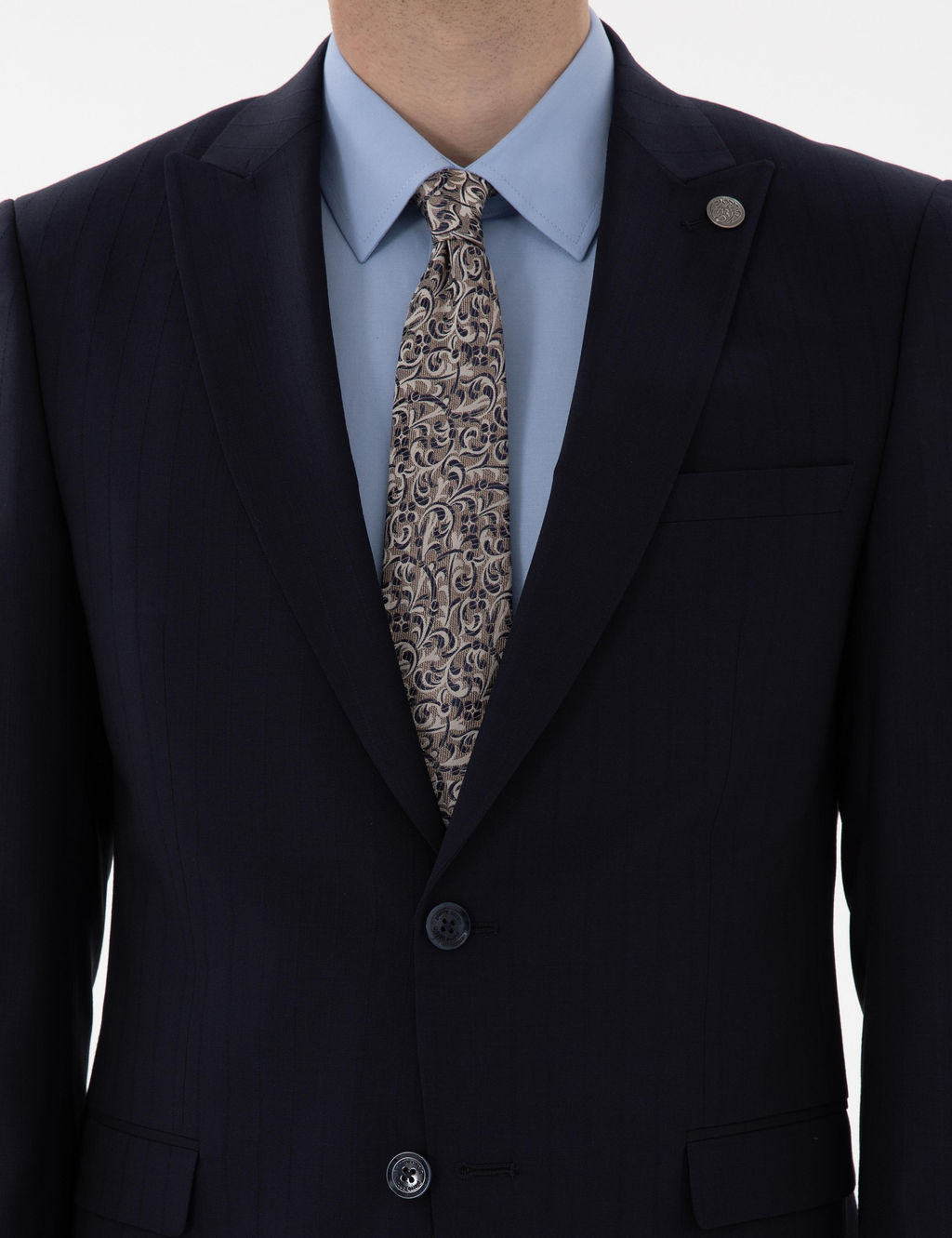 Lacivert Ex. Slim Fit _izgili Y_nl_ Tak_m Elbise
