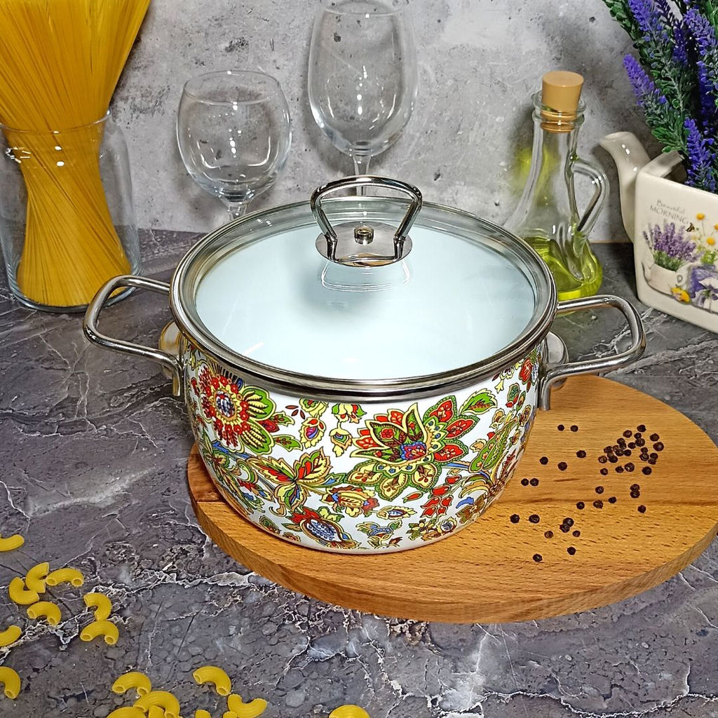 Кастрюля 4,0л сф. Imperio 1SC205S белосн. - Стальэмаль фото 3