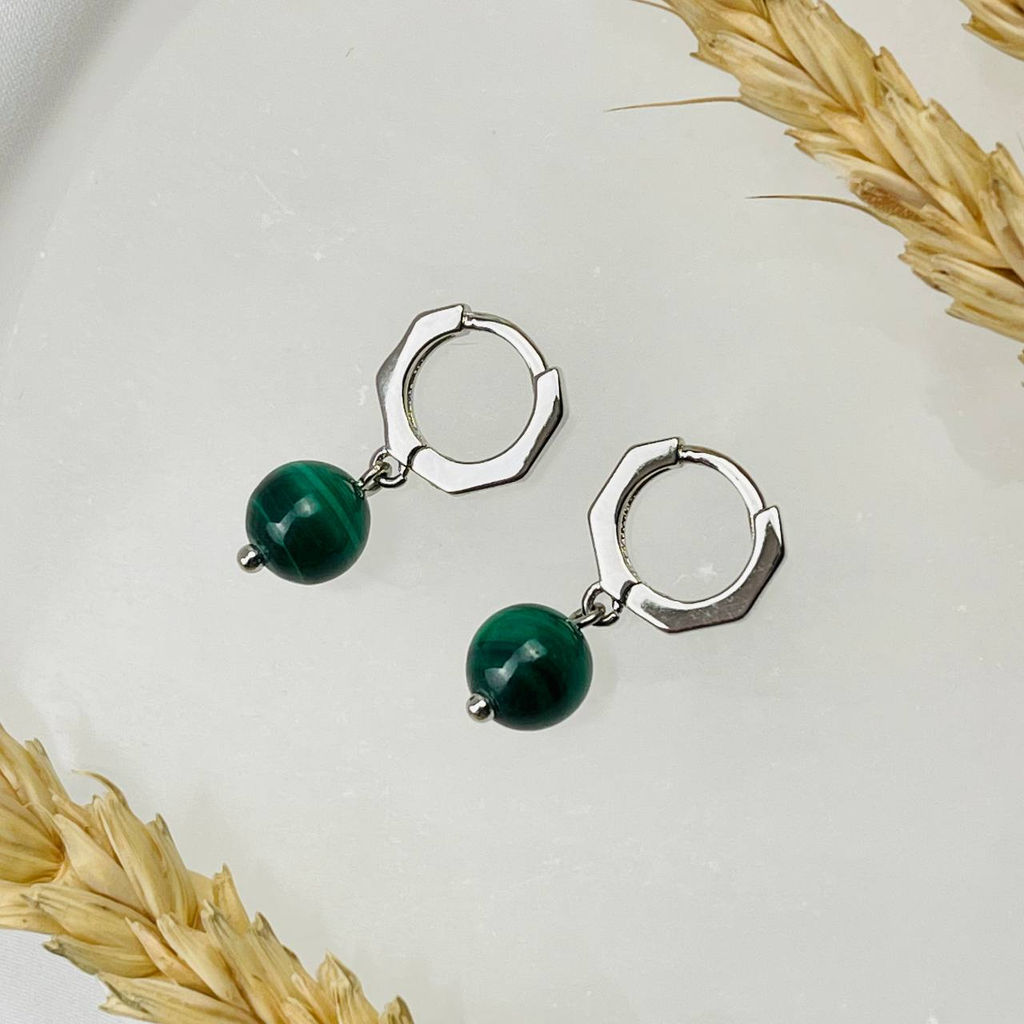 Серьги с камнем Малахит