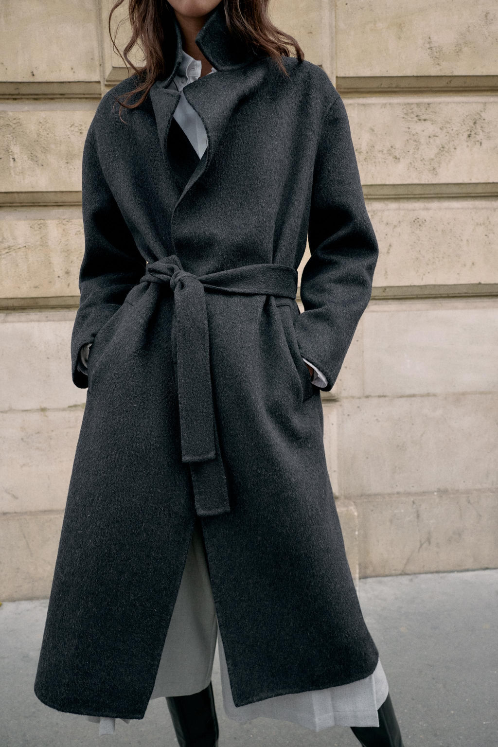 LONG WOOL COAT WITH BELT - Zara фото 5