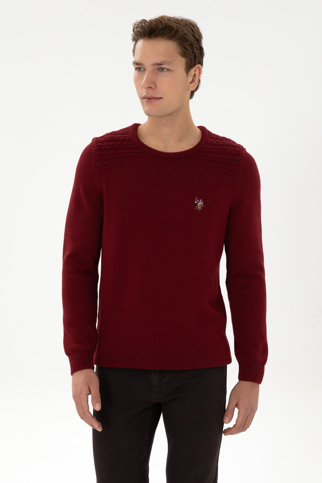 Erkek Slim Fit Bisiklet Yaka Bordo Kazak - U.s. polo assn фото 3