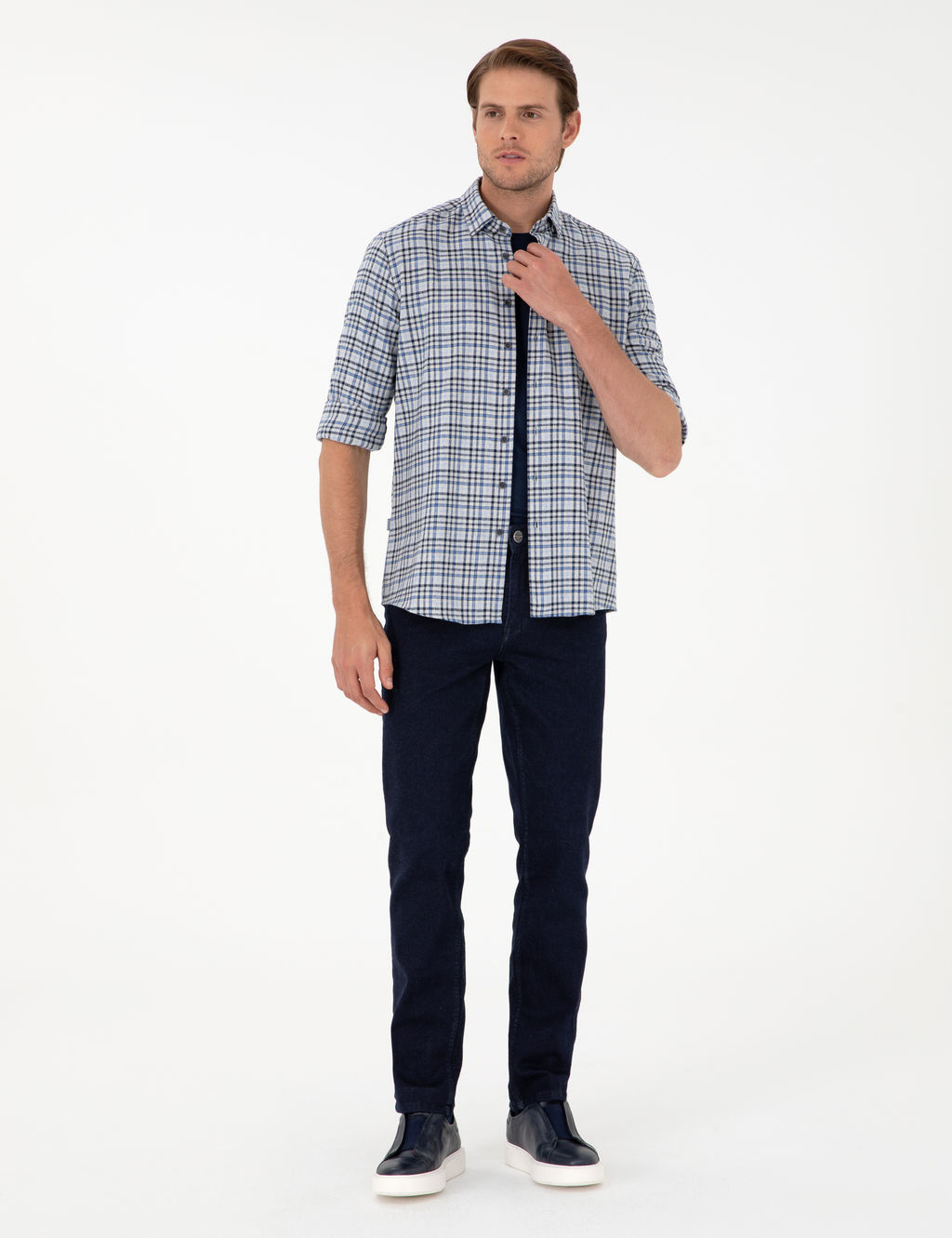 _ndigo Regular Fit Ekose Oduncu Uzun Kollu G_mlek