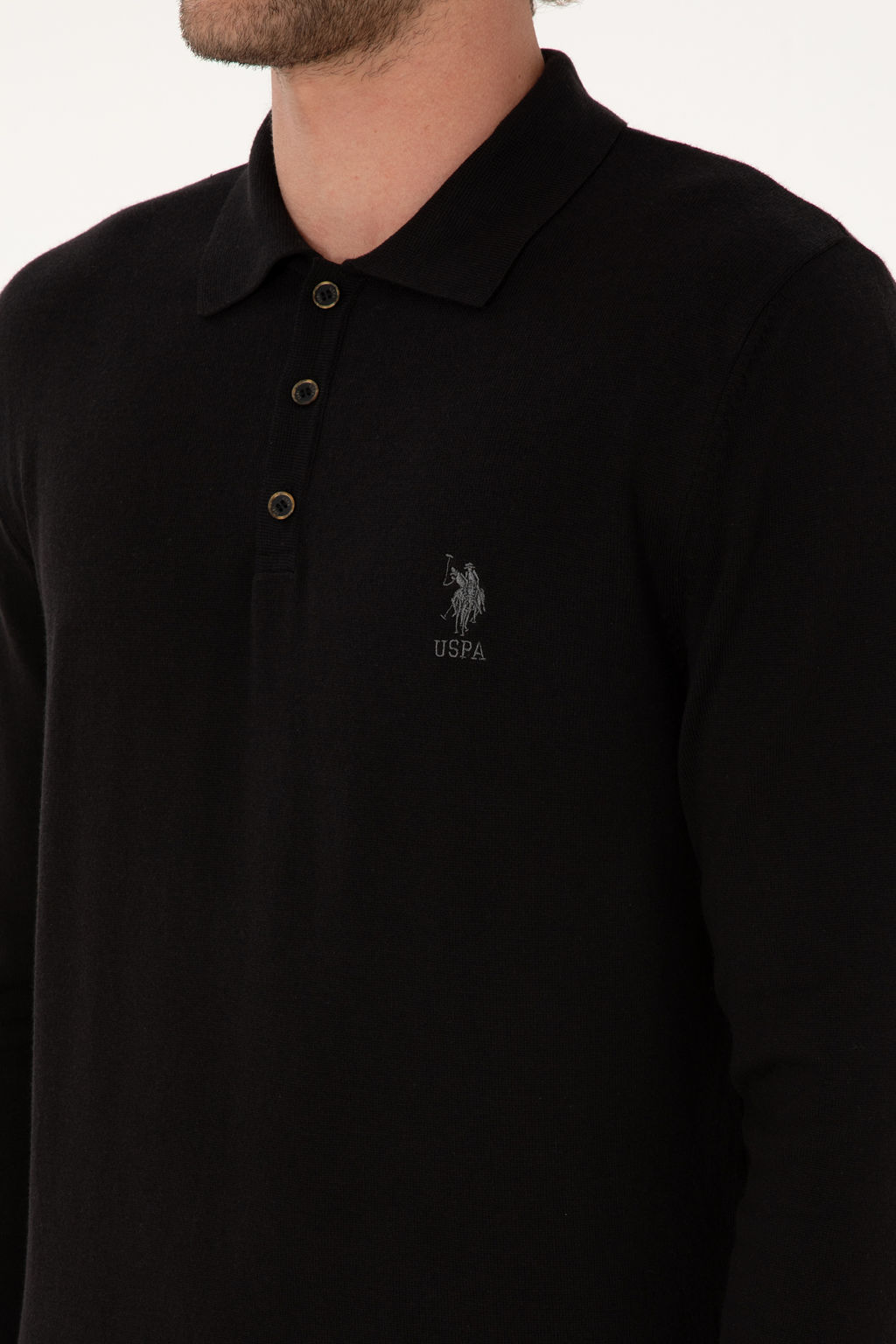 Erkek Slim Fit Polo Yaka Siyah Basic Kazak - U.s. polo assn фото 13