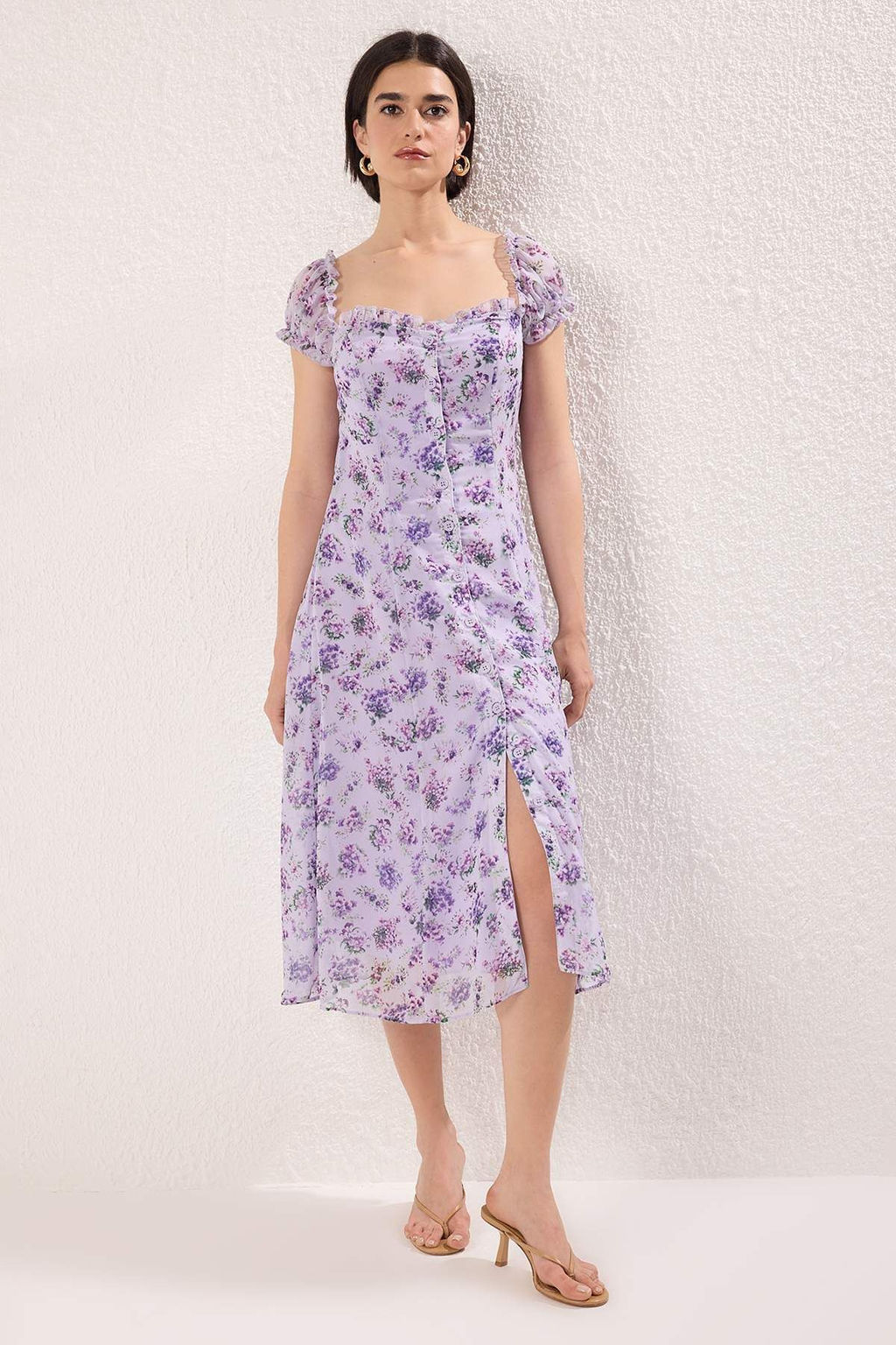 TRENDYOLMILLA Lacivert Cicekli Midi Dokuma Elbise TWOSS25EL00563  фото 2