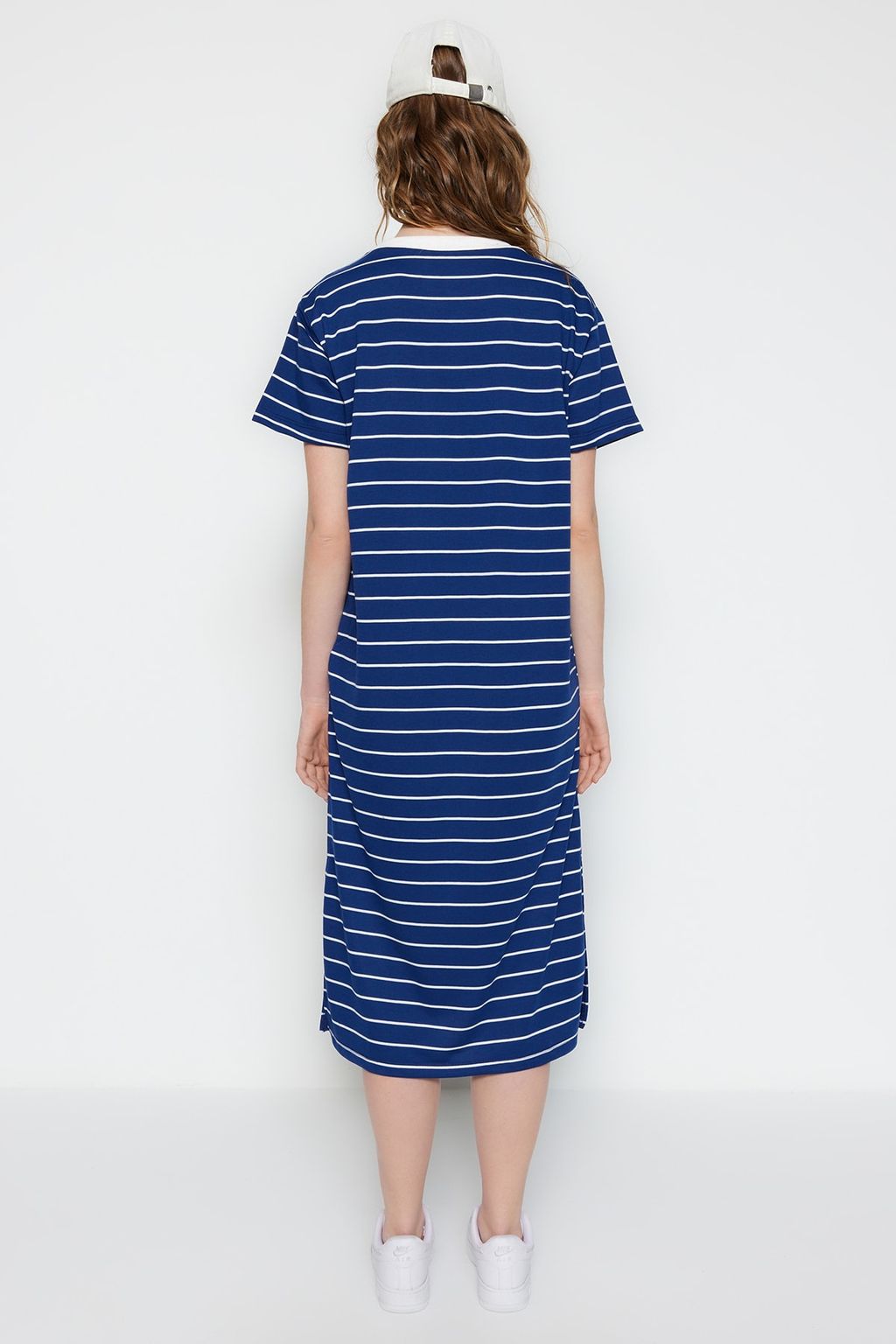 Lacivert Cizgili Y?rtmac Detayl? Shift/Duz Maxi Orme Elbise TWOSS23EL00690 - Trendyolmilla фото 6
