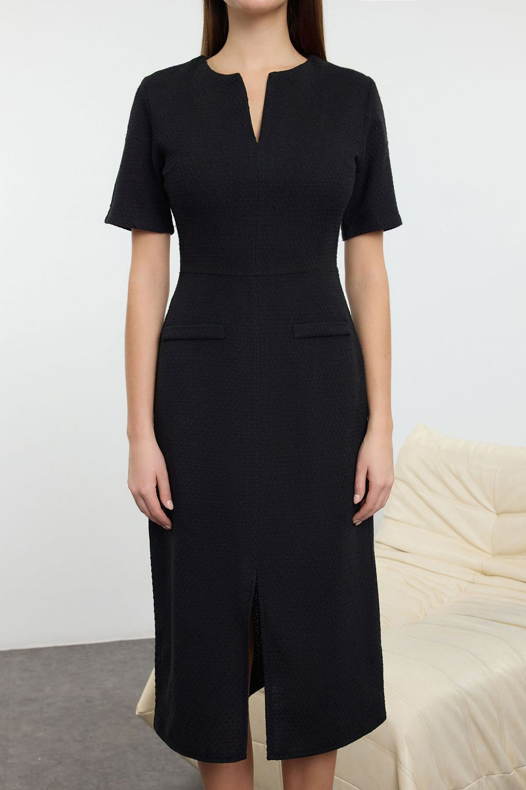 TRENDYOLMILLA Ekru Kusakl? A Kesim Tuvit Midi Dokuma Elbise TWOAW25EL00238  фото 10